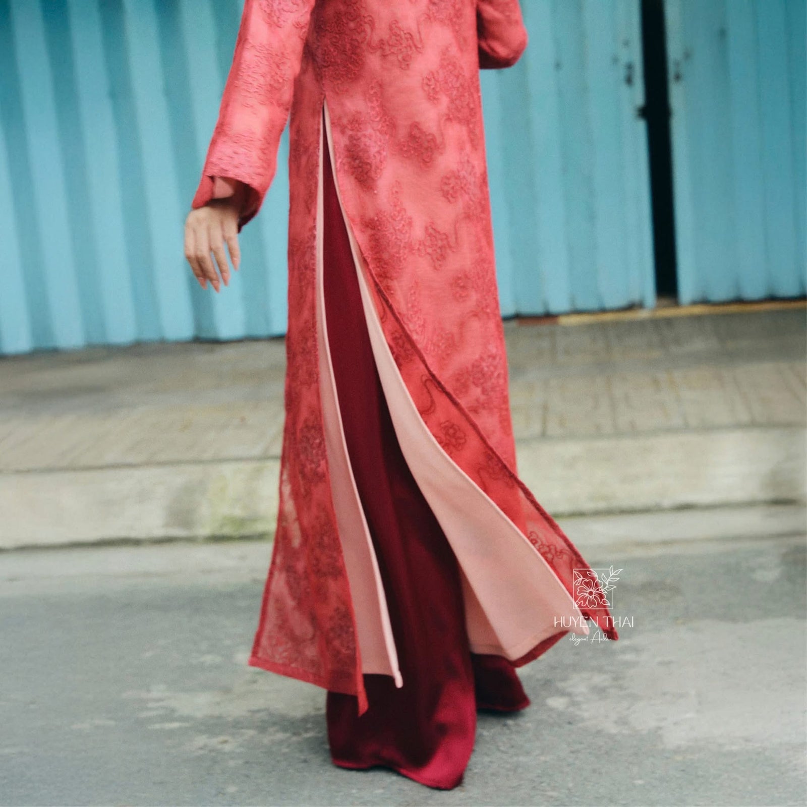 Giai Ky Cardigan – Embroidered Lace in Light Purple - side profile by Huyen Thai Collection