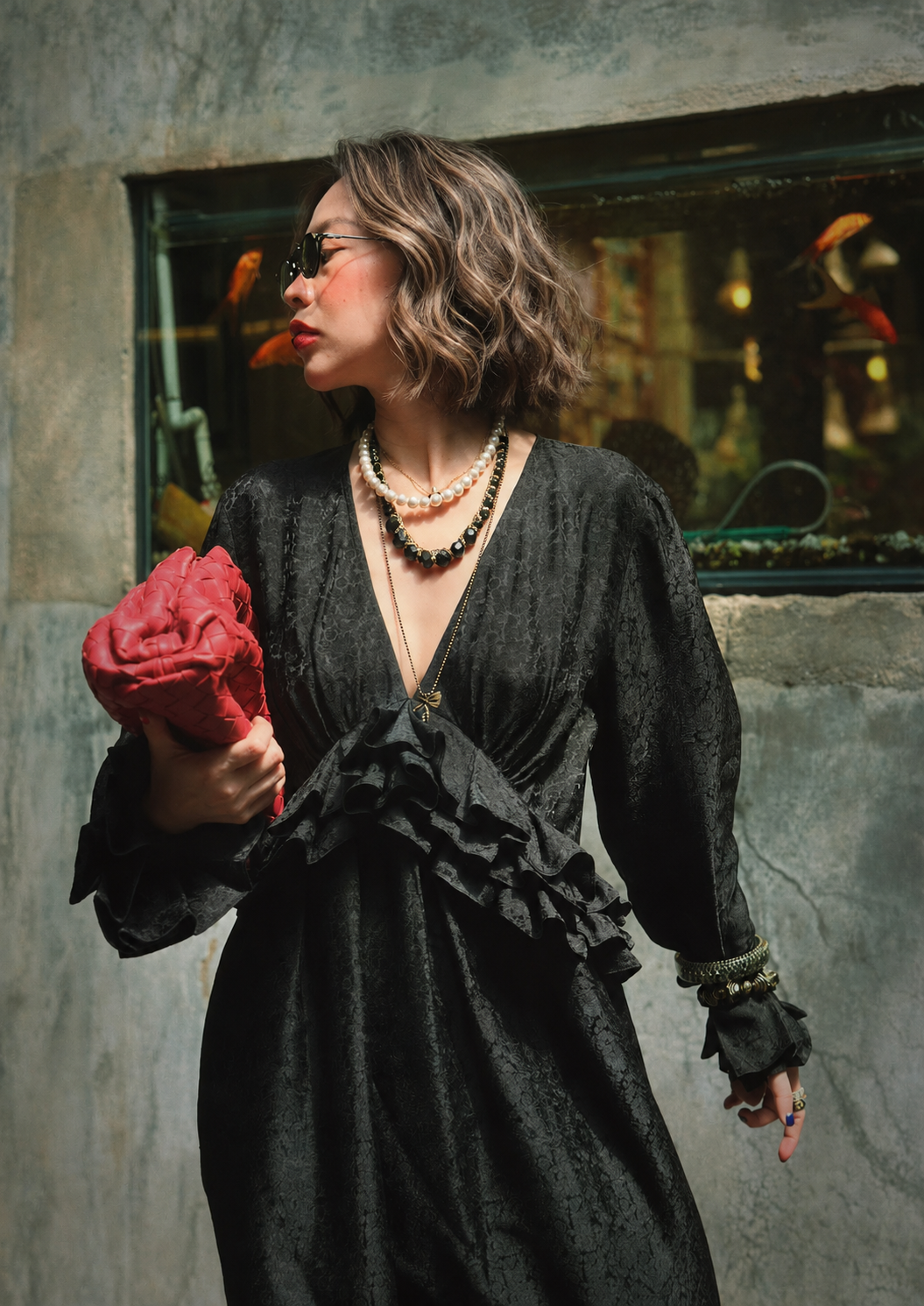 “Midnight Rhapsody” – Wormsilk Ruffle Dress in Black