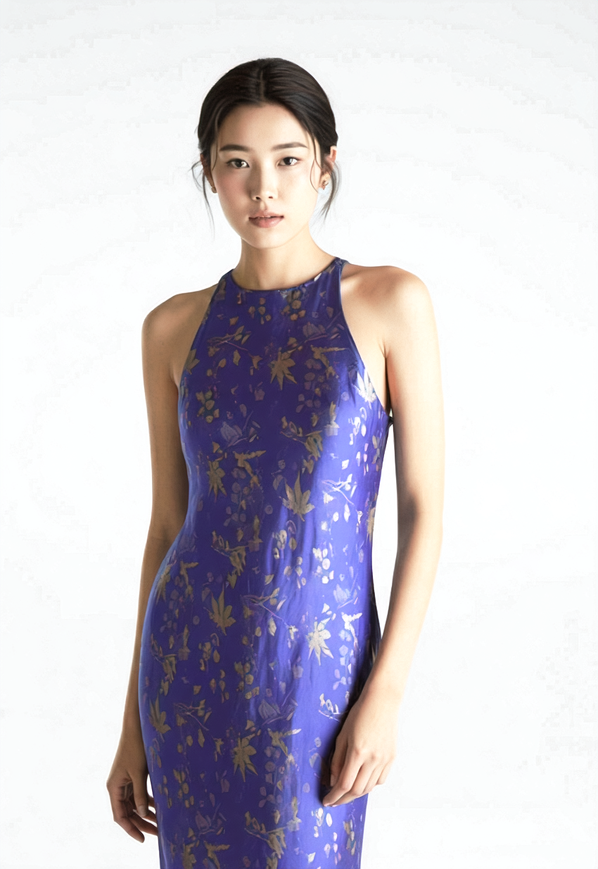 Traditional Motif - Radiance in Silk Slip Dress - front view in blue by Lo Boutique