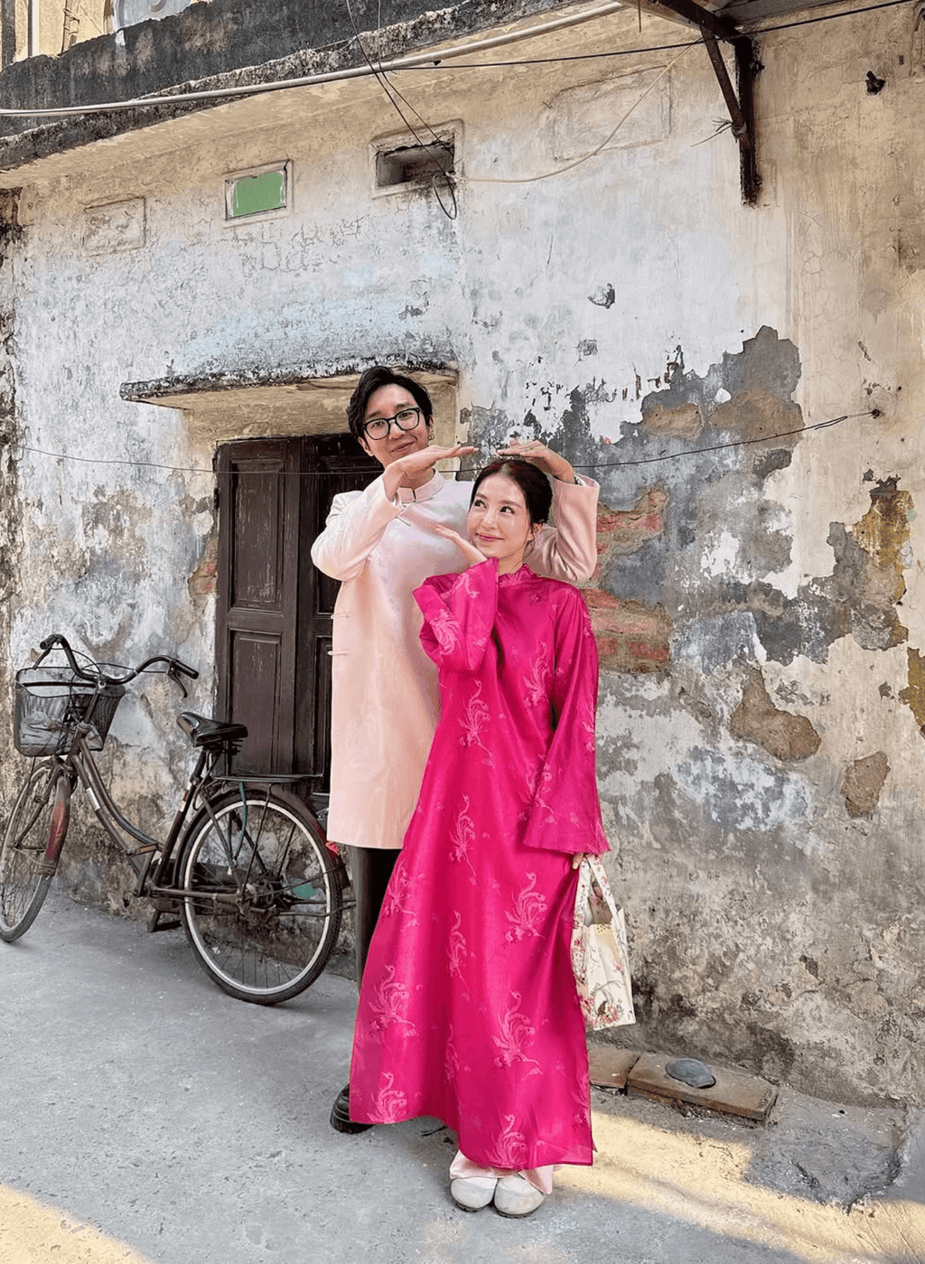 "Thy Loan Ao dai Set in magenta wormsilk, traditional Vietnamese dress by Lalin"