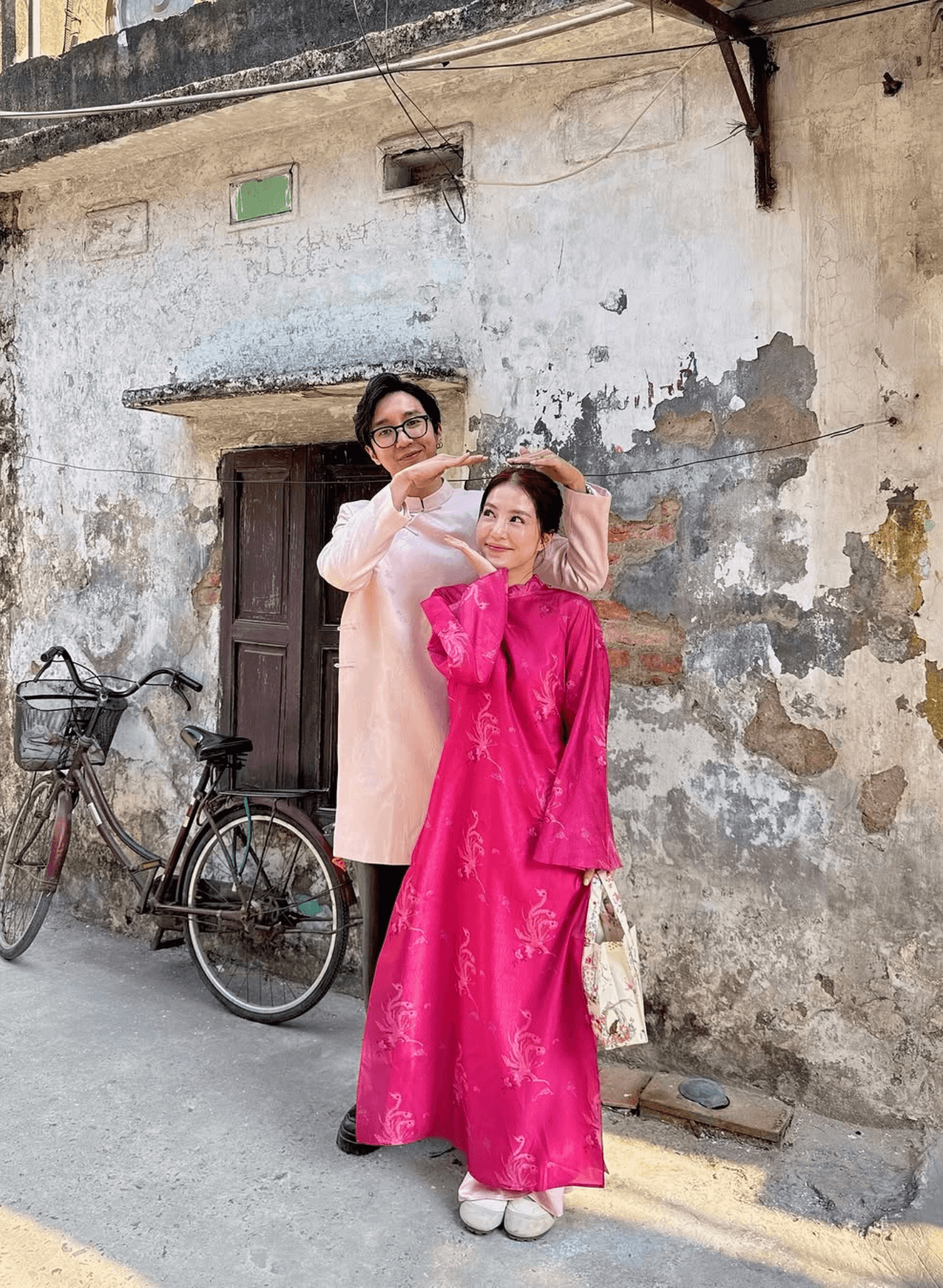 "Thy Loan Ao dai Set in magenta wormsilk, traditional Vietnamese dress by Lalin"
