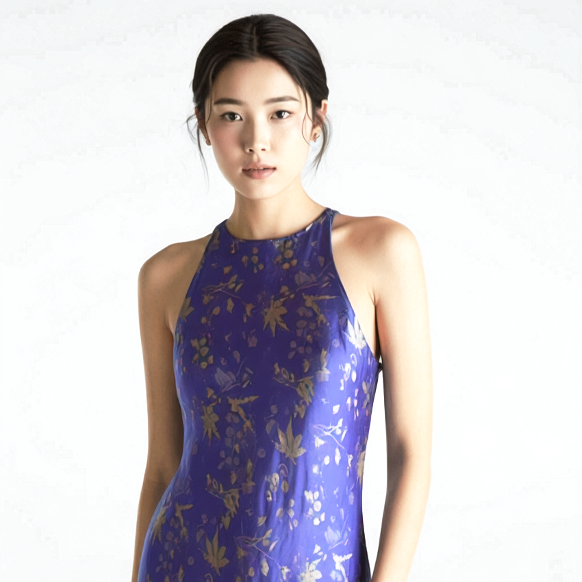 Vietnamese Embroidery - Radiance in Silk Slip Dress - front view in purple by Lo Boutique
