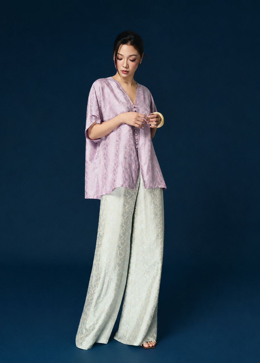 “Tang Bồng” Modernized Ba-ba Set (short-version of Aodai) - Worm Silk in White