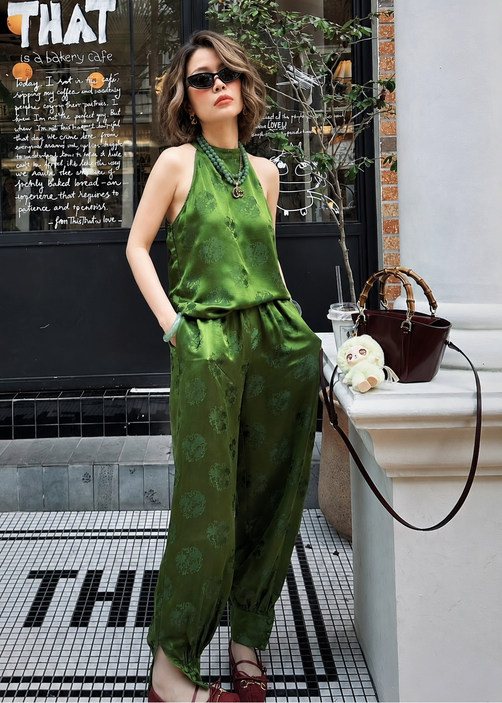 “Emerald Ease” Set – Wormsilk Halter Top & Balloon Trouser Set in Green