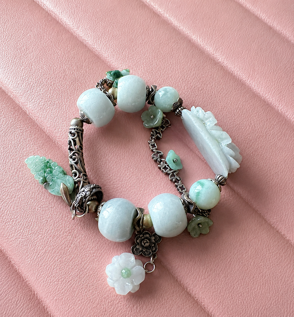"Bích Viên" – One-of-a-Kind Jade & Silver Feng Shui-Inspired Bracelet
