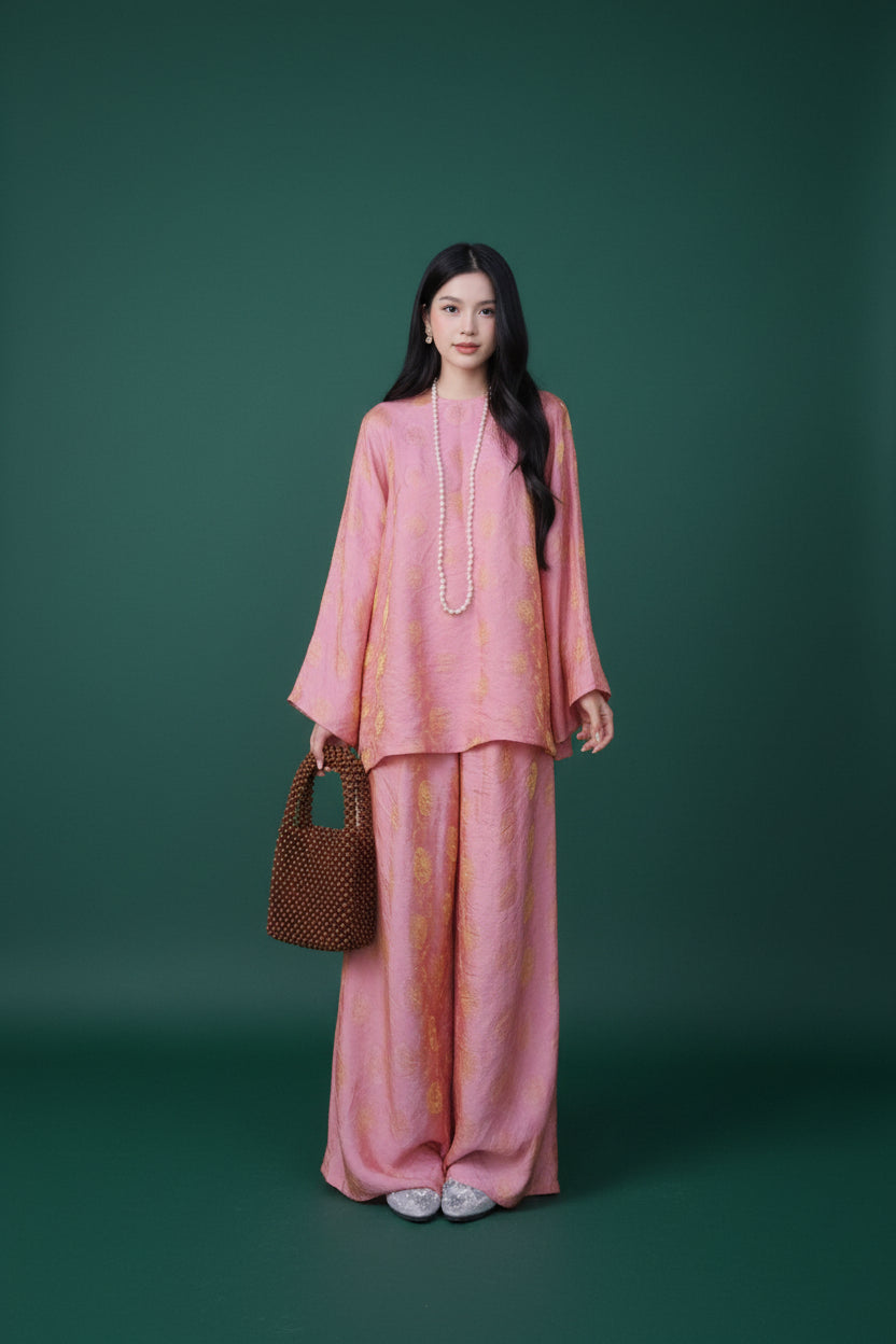 "Moc Tra" Bà Ba Set - Tencel in Rosy Sunlight