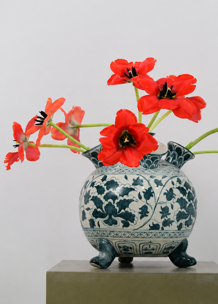 Bat Trang ceramics - 5-bulb Tulipiere Vase in Green and Off-White