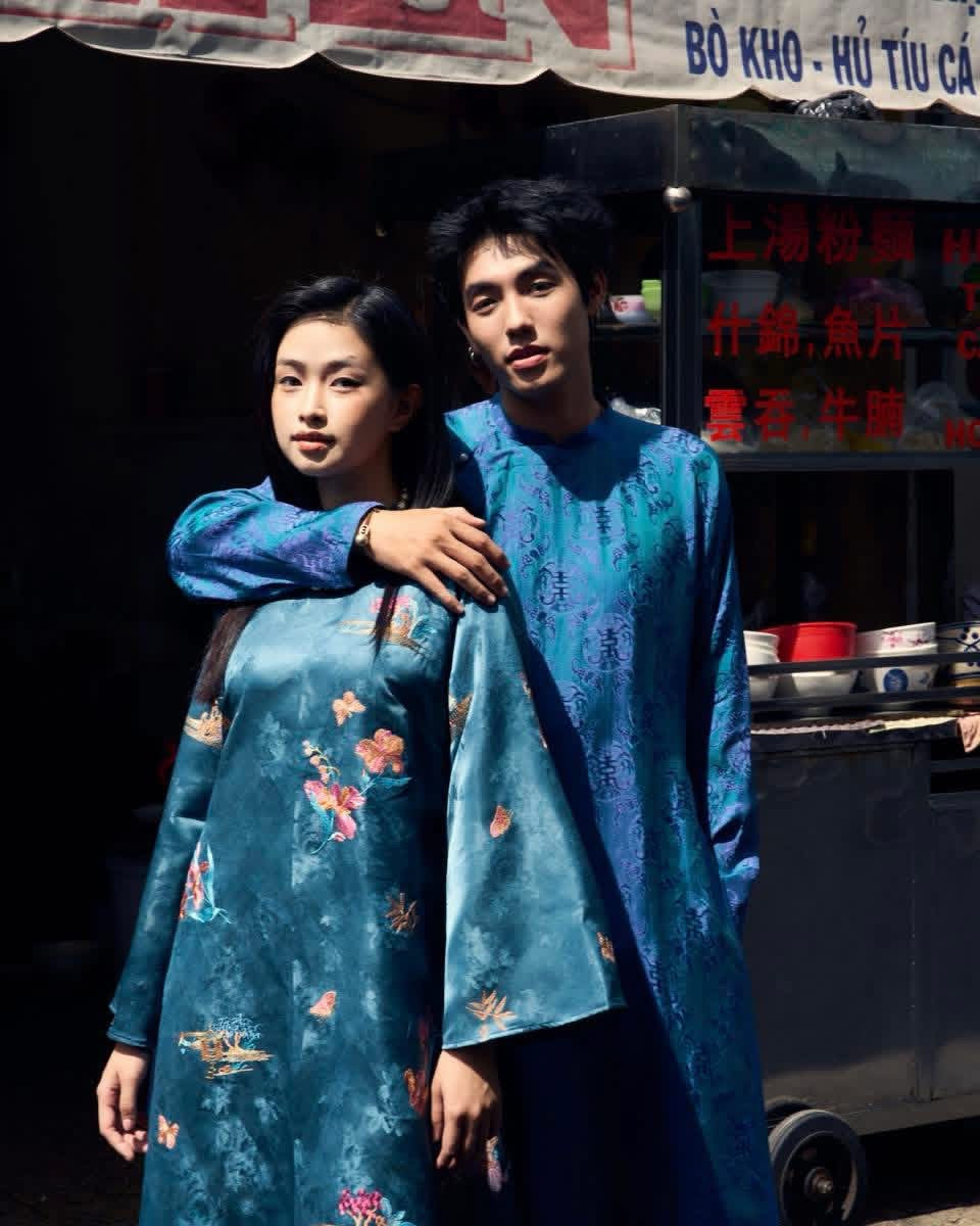 "Loc Tho" Ao Dai for Men - Wormsilk in Light TeL