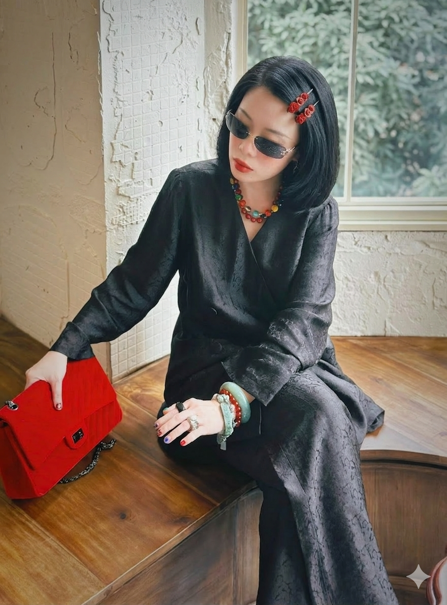 “Jade Ease” Modern Ba-Ba Set – Wormsilk - styled presentation in velvet in black by Natasa