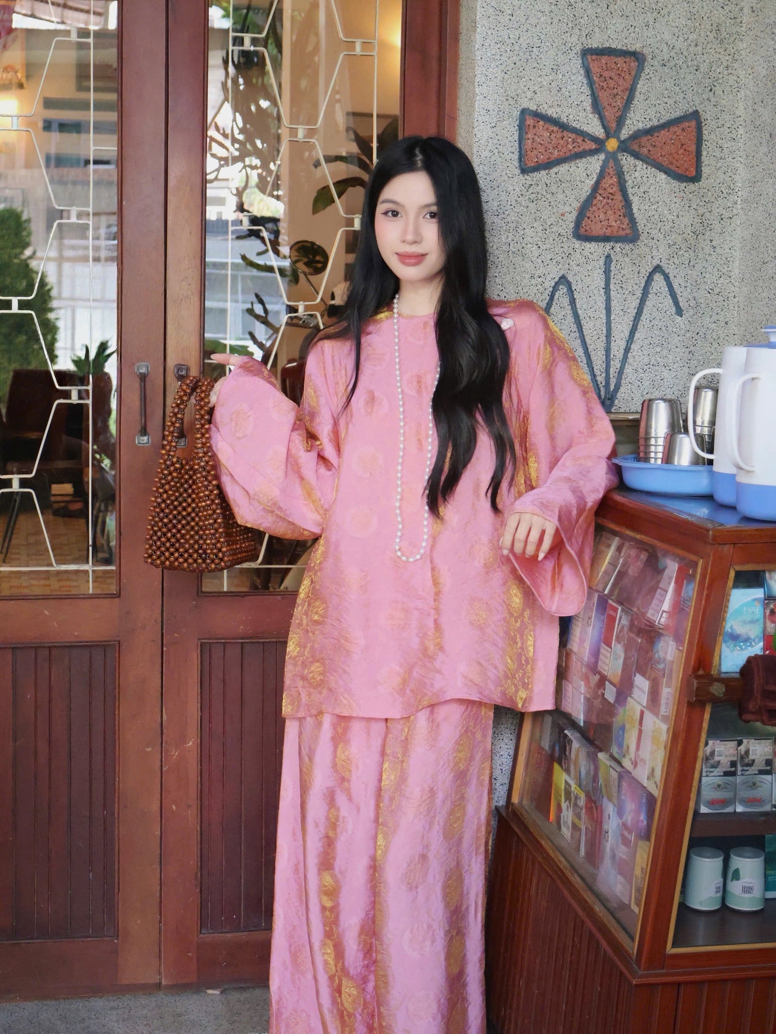 "Moc Tra" Bà Ba Set - Tencel in Rosy Sunlight