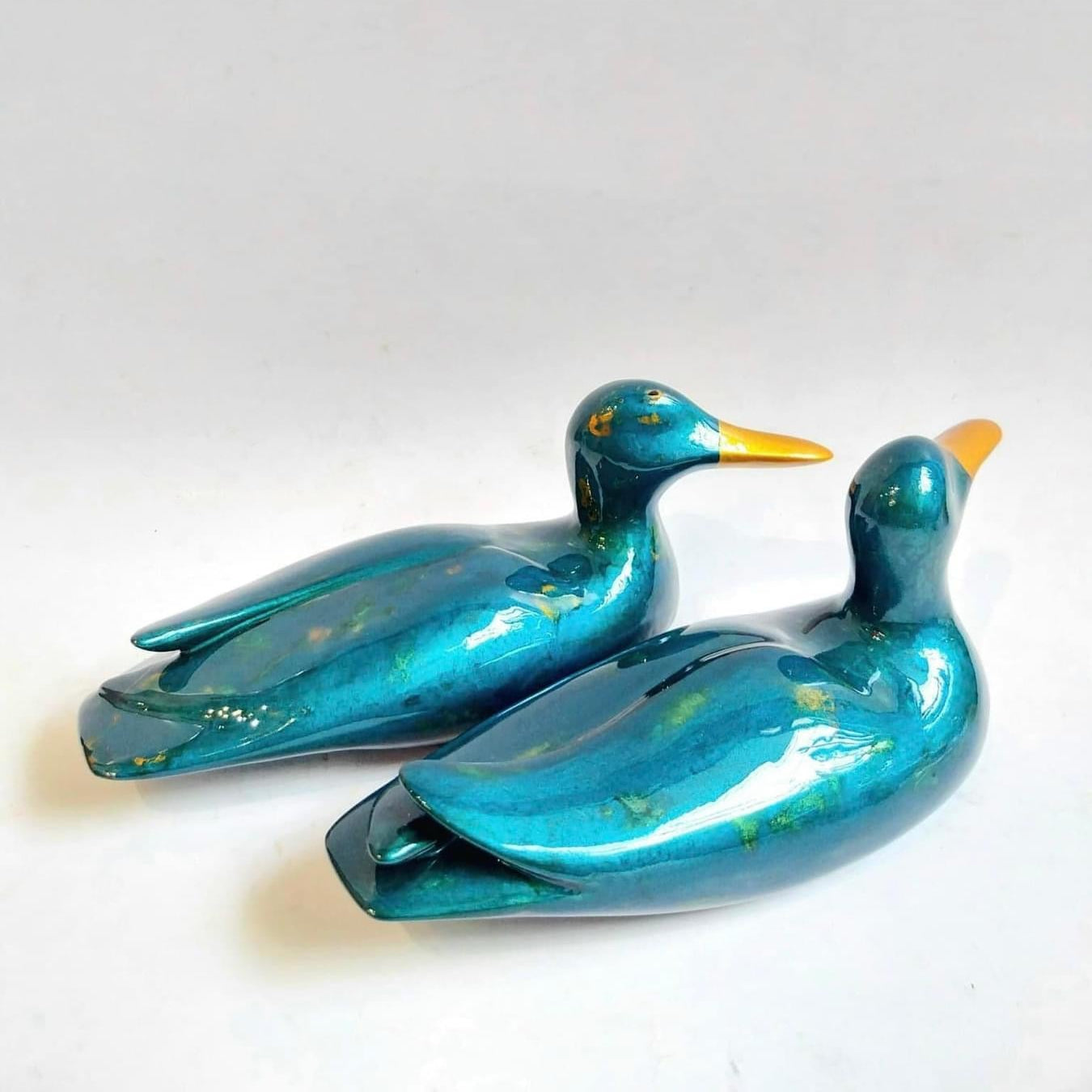 Vietnamese Lacquer - Lacquer Duck Pair – A Symbol of Harmony by Lam Phong Ceramics - front view in blue by Lam Phong Pottery