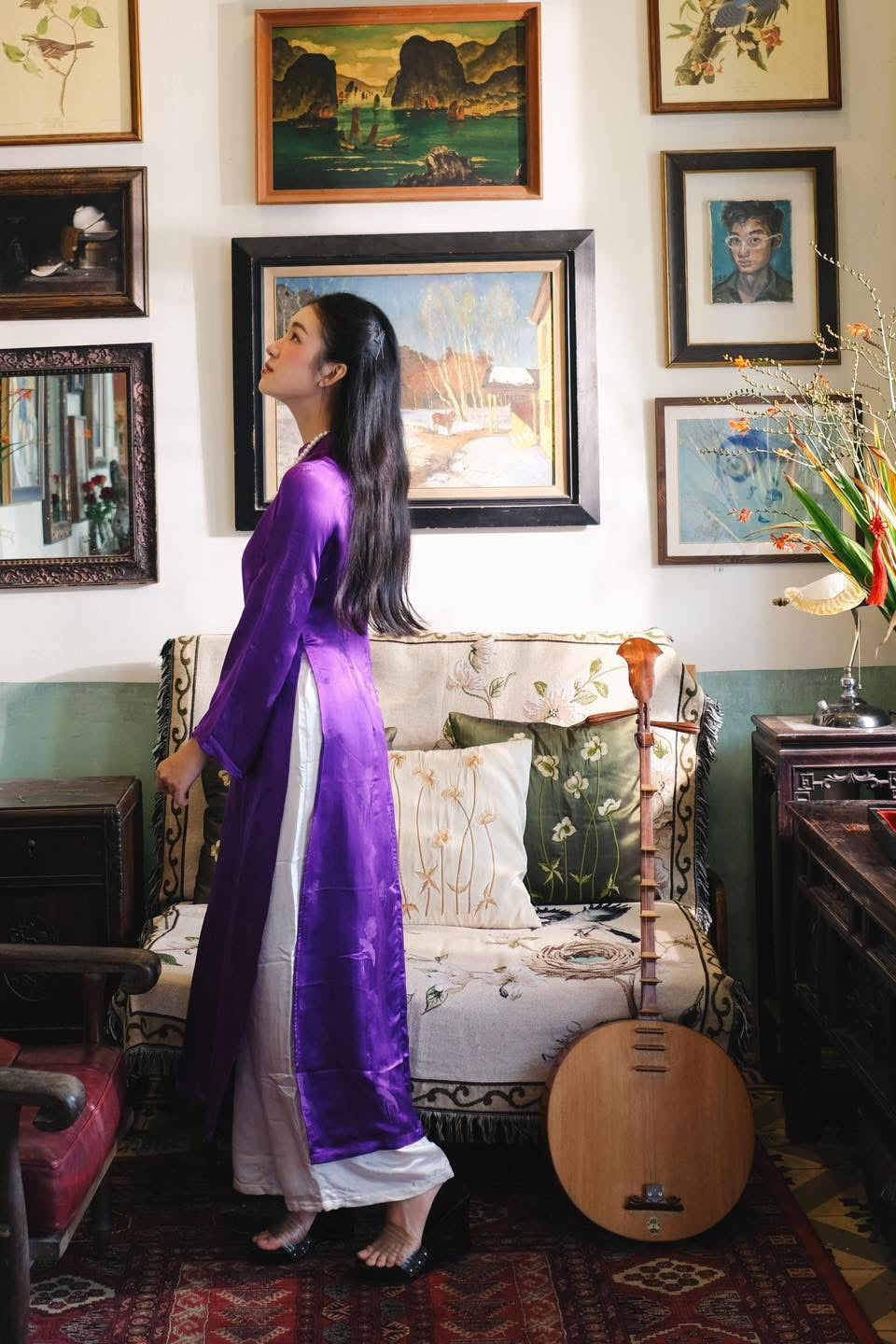 "Lien Hoa" Ao Dai set - Silkworm Silk in Purple