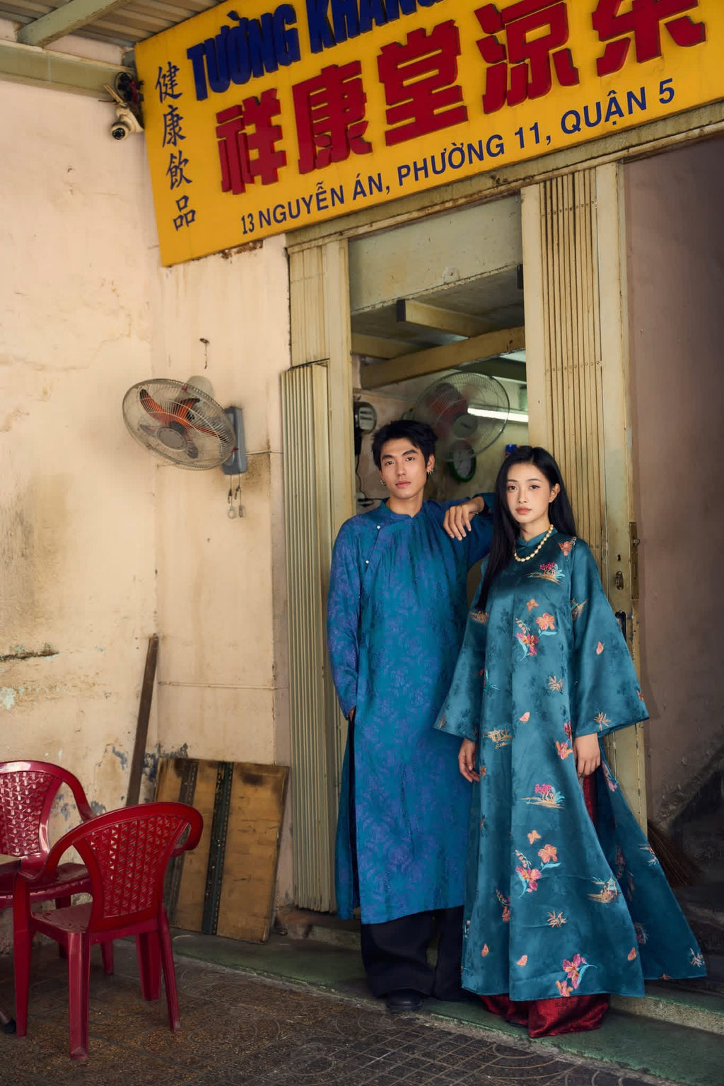 "Loc Tho" Ao Dai for Men - Wormsilk in Light TeL