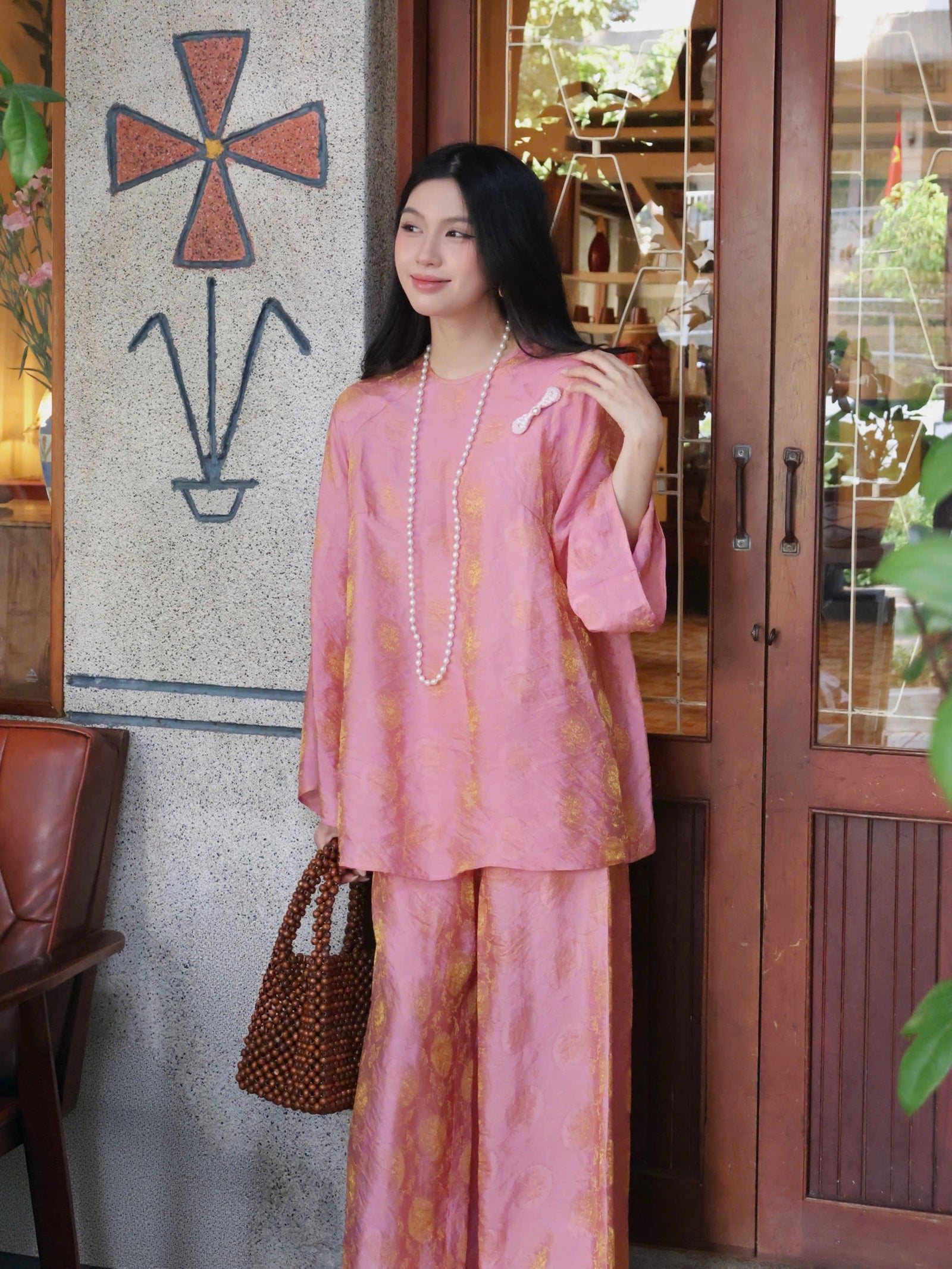 "Moc Tra" Bà Ba Set - Tencel in Rosy Sunlight