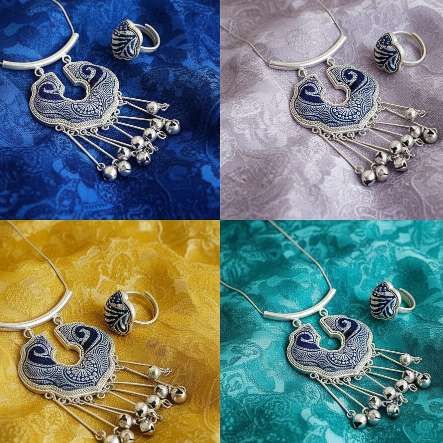 Grace handcrafted sterling silver pendant necklace showing embroidered Vietnamese motifs