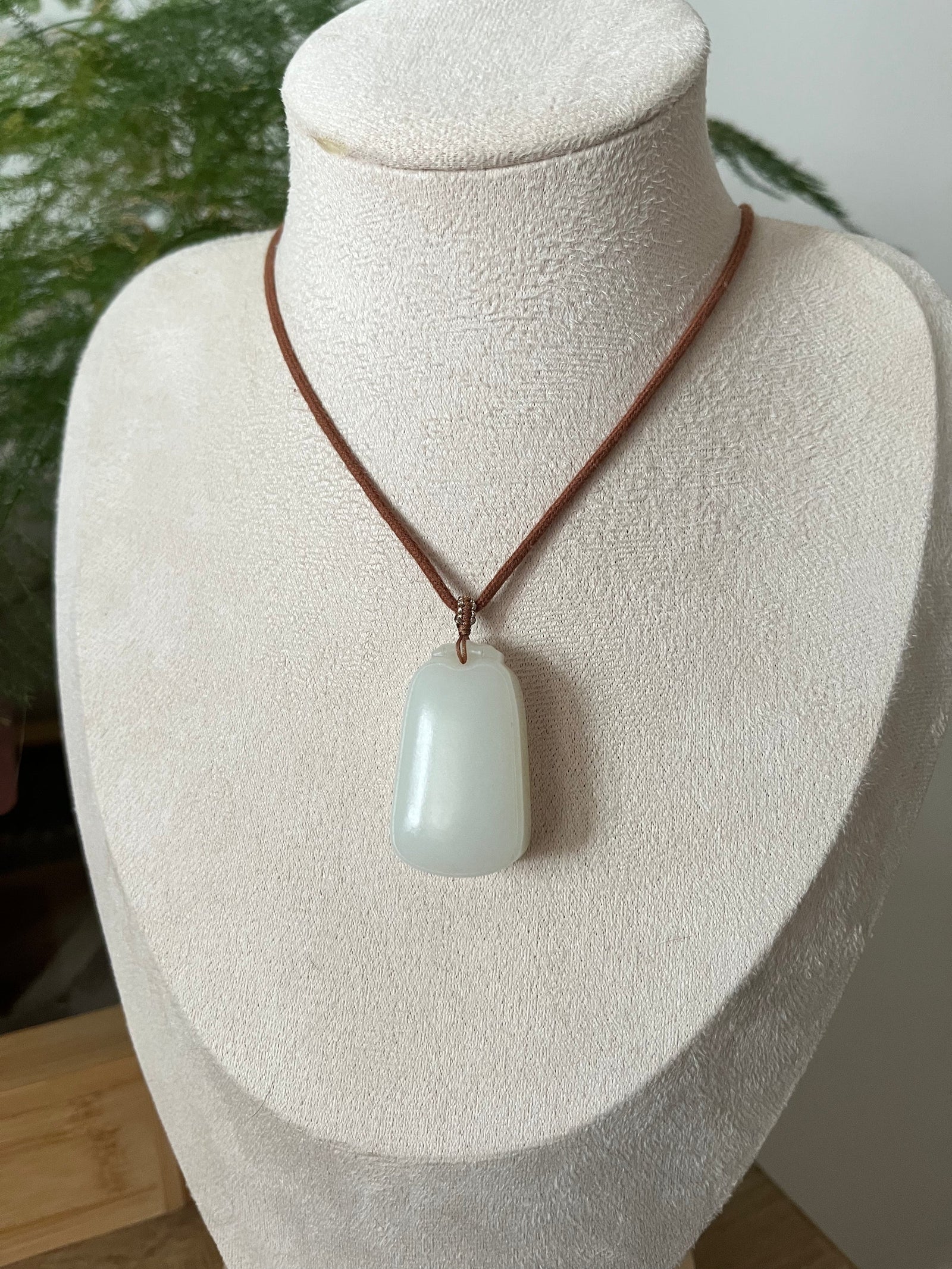 Serene Jade - Hetian Jade Mutton Fat Flat Pendant | 俄白羊脂无事牌 - front view in #ffffff by L'Orient Haus