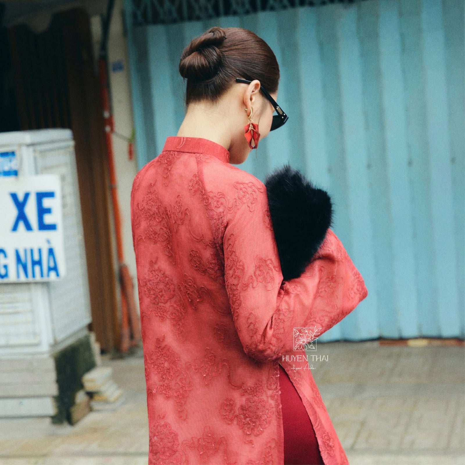 Giai Ky Cardigan – Embroidered Lace in Light Purple - back view by Huyen Thai Collection