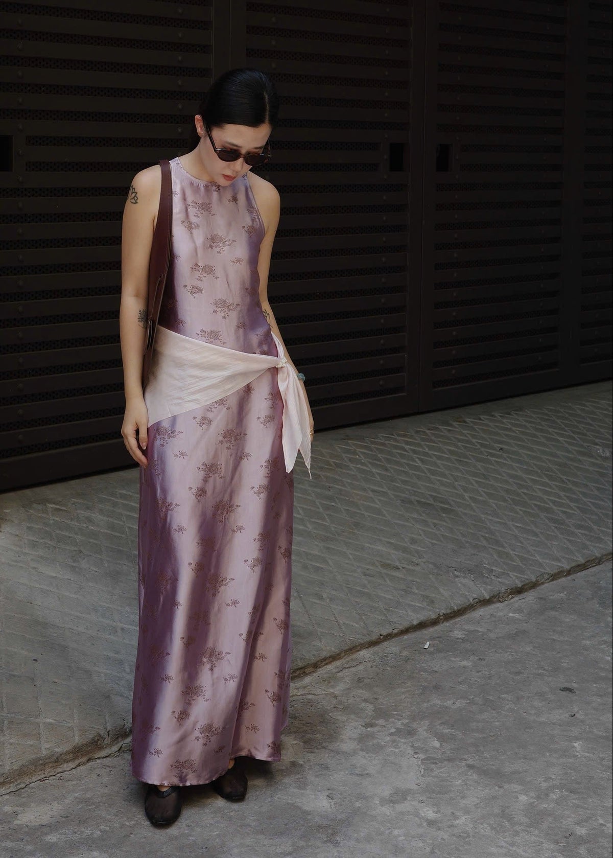 “Miên” – Silk Column Dress in Dusty Orchid (with scarf)