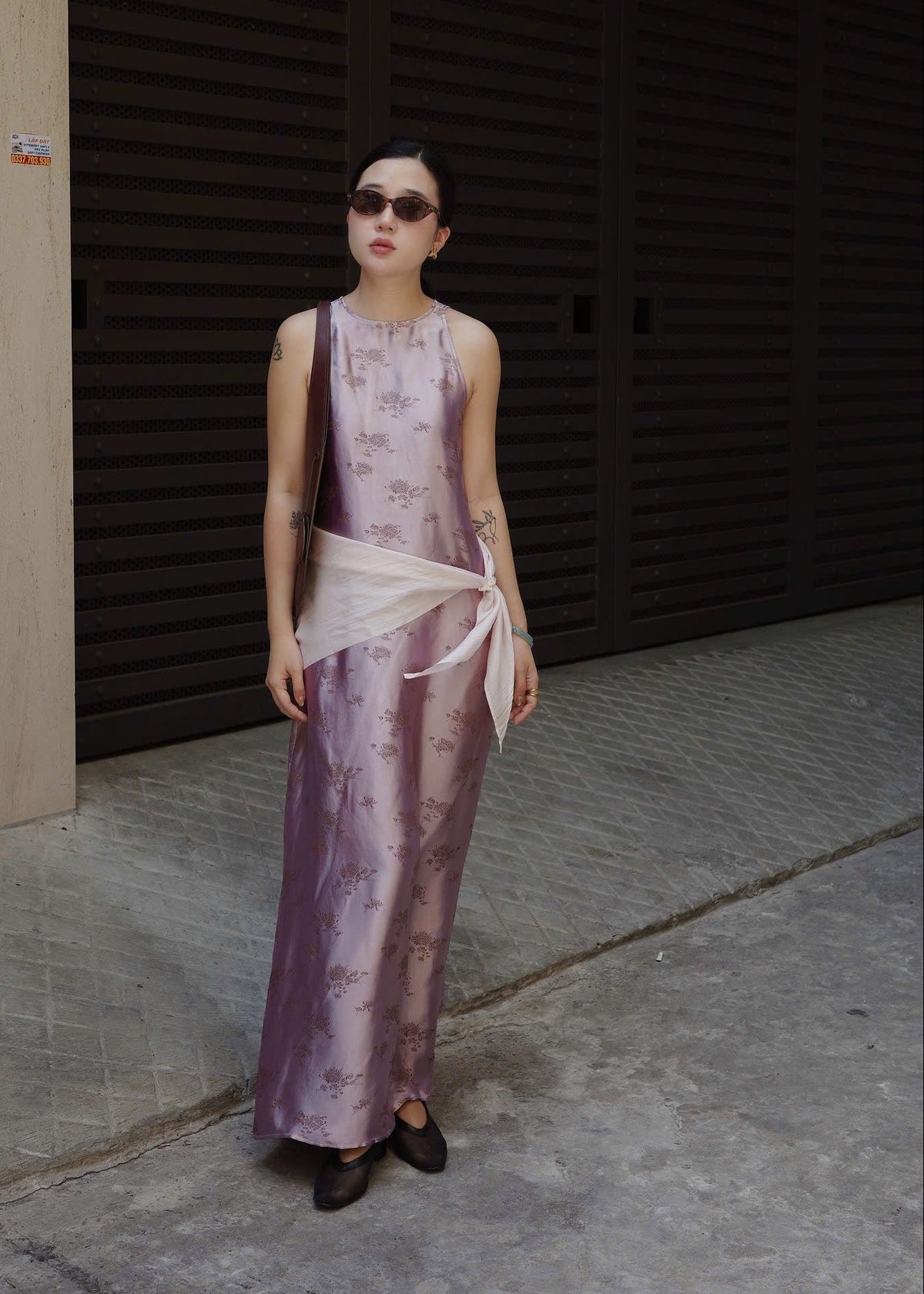 “Miên” – Silk Column Dress in Dusty Orchid (with scarf)