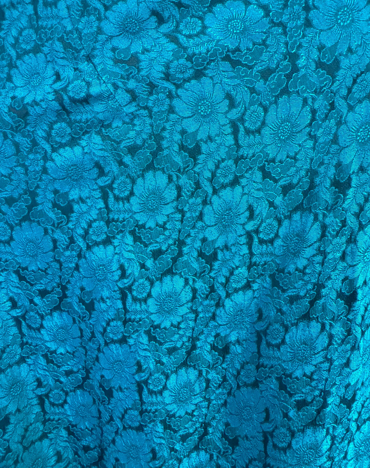 Ao Dai Pants - Chrysanthemum pattern in Wormsilk - detail close-up in brocade in teal by Moc