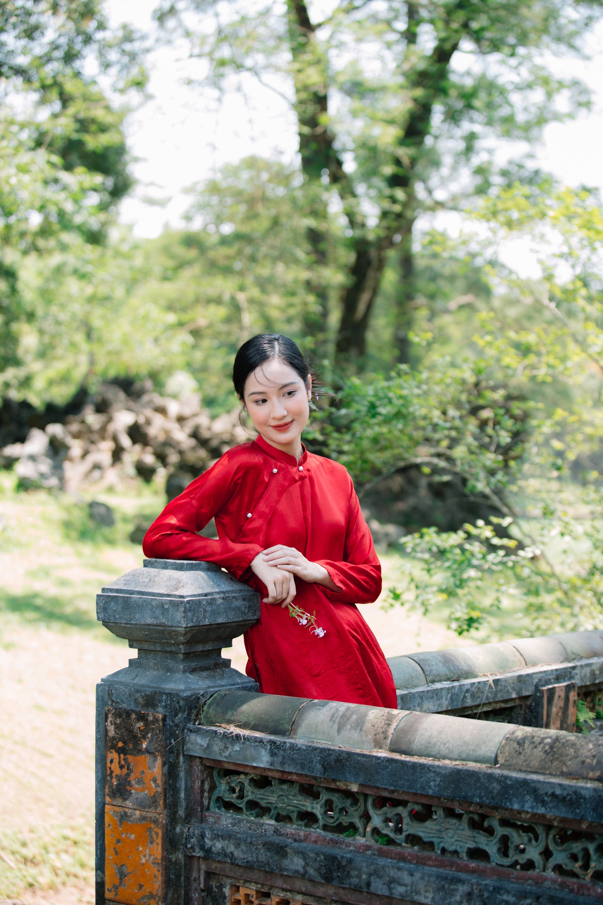 "Ngu Than" Ao Dai set - Silkworm Silk in Red