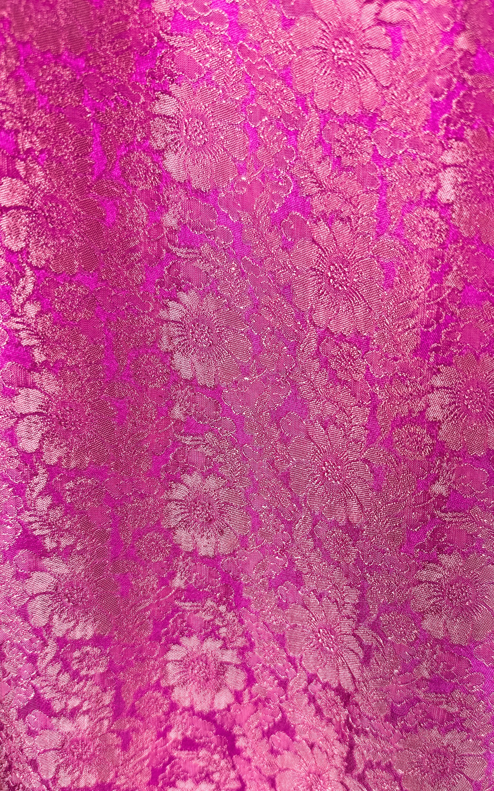 Ao Dai Pants - Chrysanthemum pattern in Wormsilk - detail close-up in brocade in pink by Moc