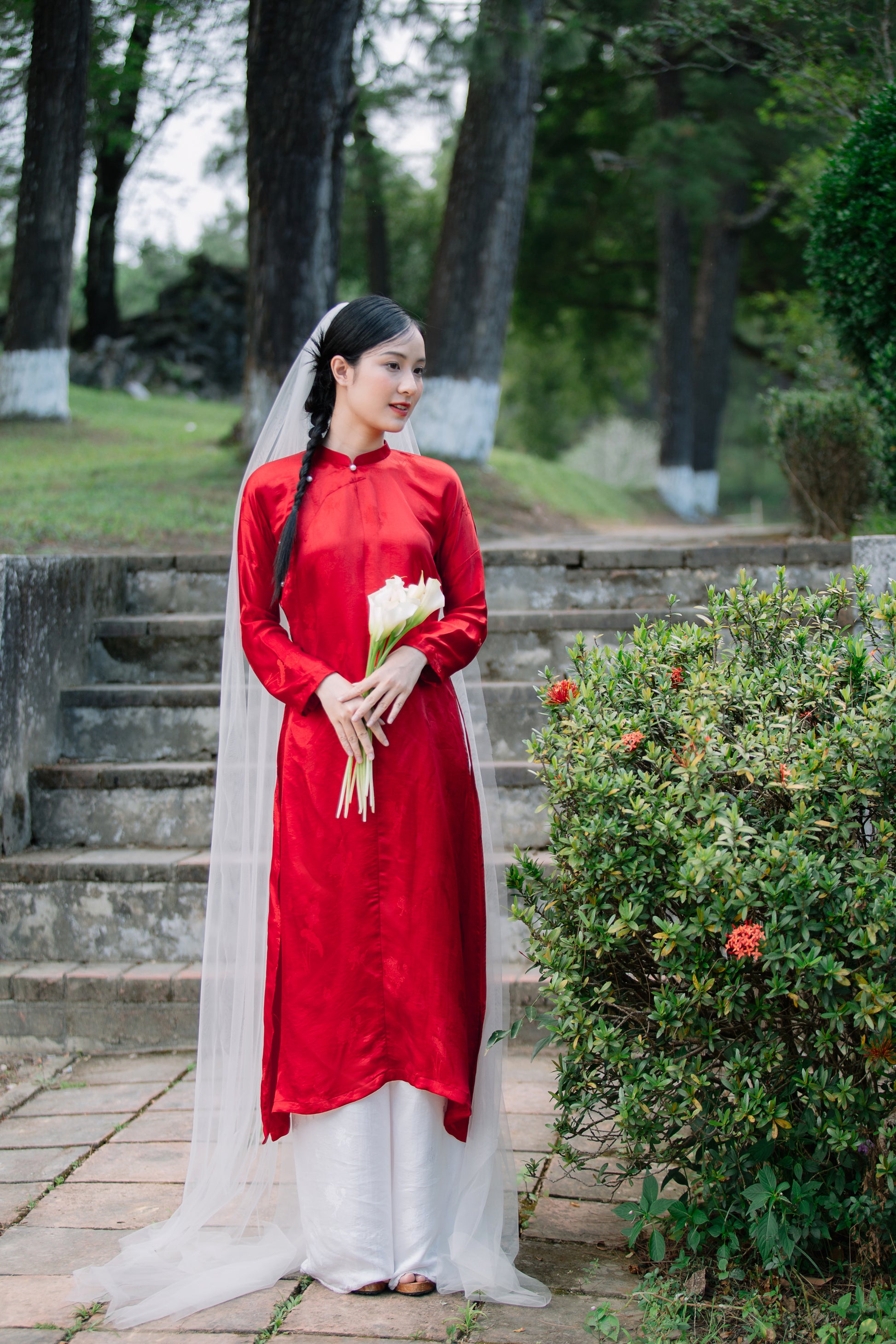 "Ngu Than" Ao Dai set - Silkworm Silk in Red