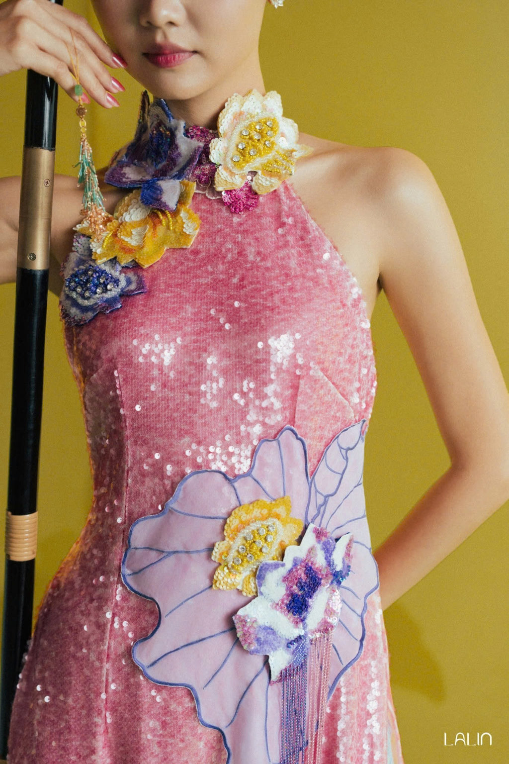 “Tịnh Liên” Luxury Ao-dai Set – Hand-Embellished Sequin in Lotus Blush
