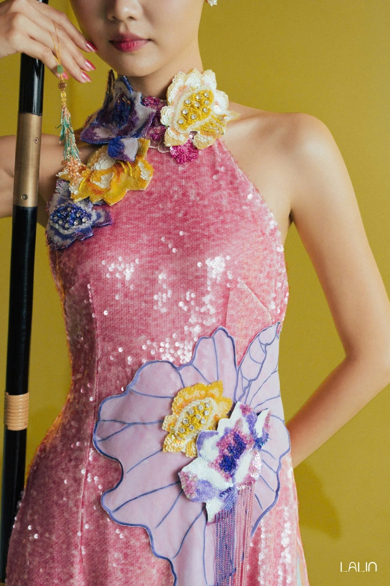 “Tịnh Liên” Luxury Ao-dai Set – Hand-Embellished Sequin in Lotus Blush