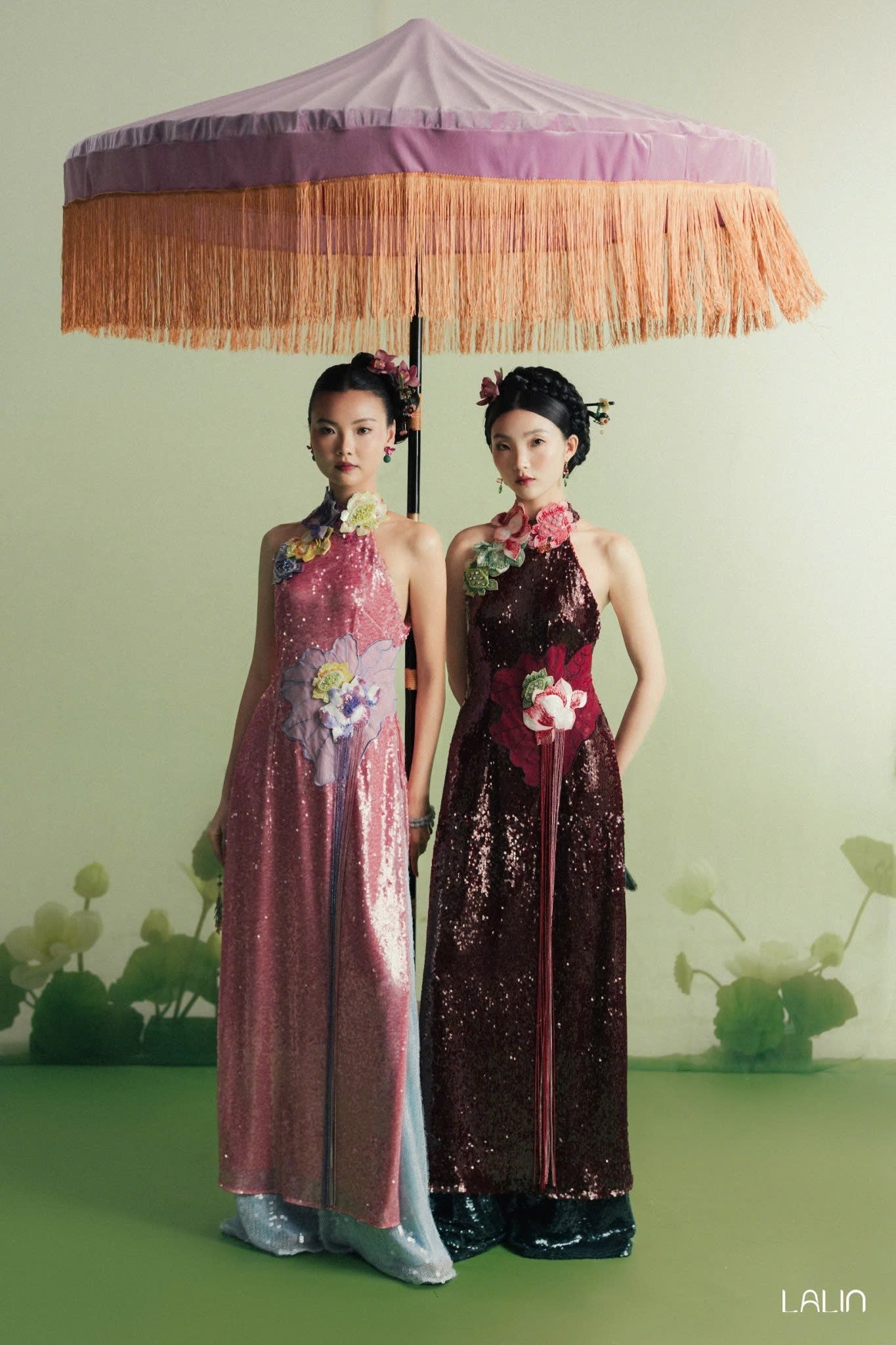 “Tịnh Liên” Luxury Ao-dai Set – Hand-Embellished Sequin in Lotus Blush