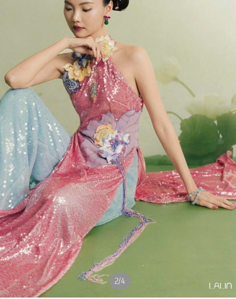 “Tịnh Liên” Luxury Ao-dai Set – Hand-Embellished Sequin in Lotus Blush