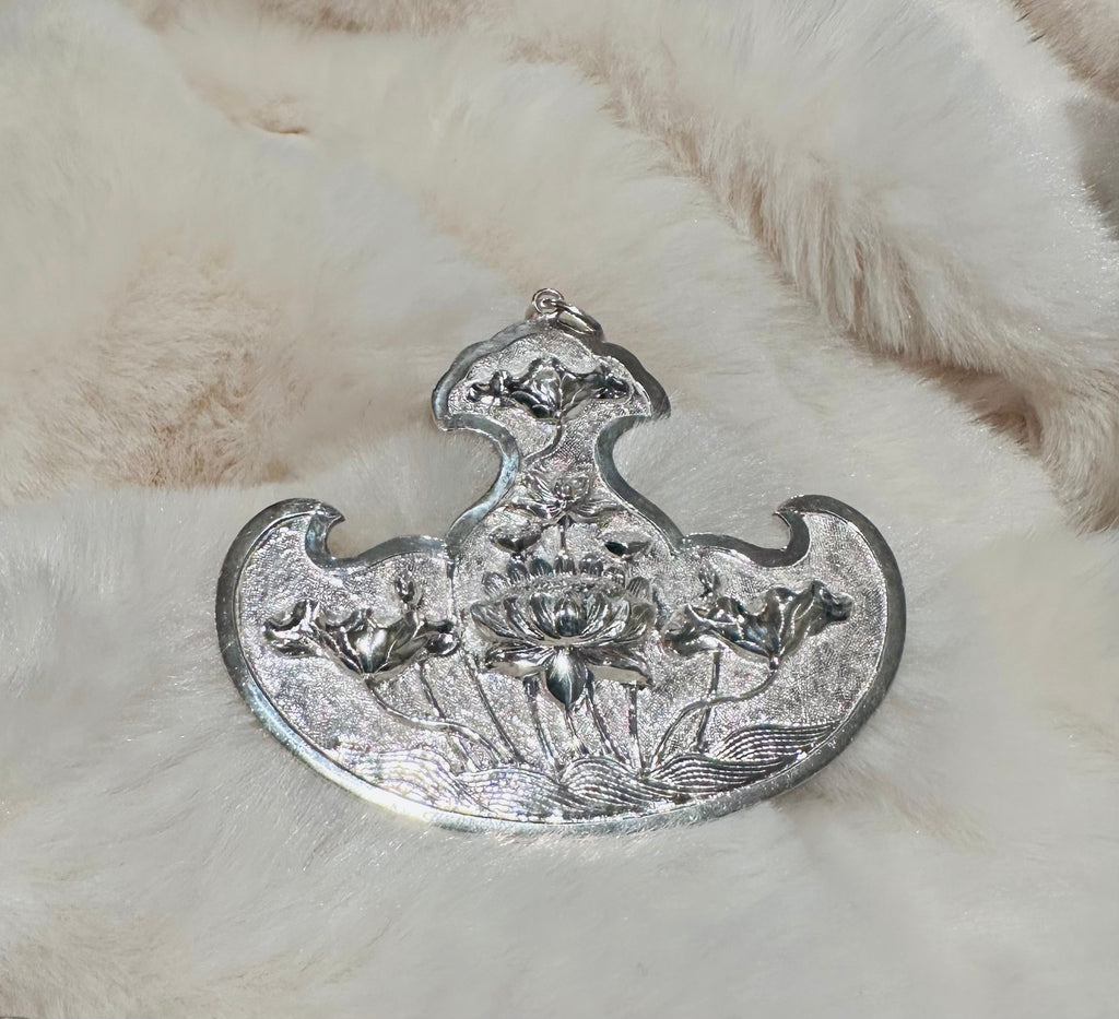 Song Long/Phượng Bội – Twin Phoenix/ Cloud Pendant in Fine Silver - flat lay display by HI de Maison