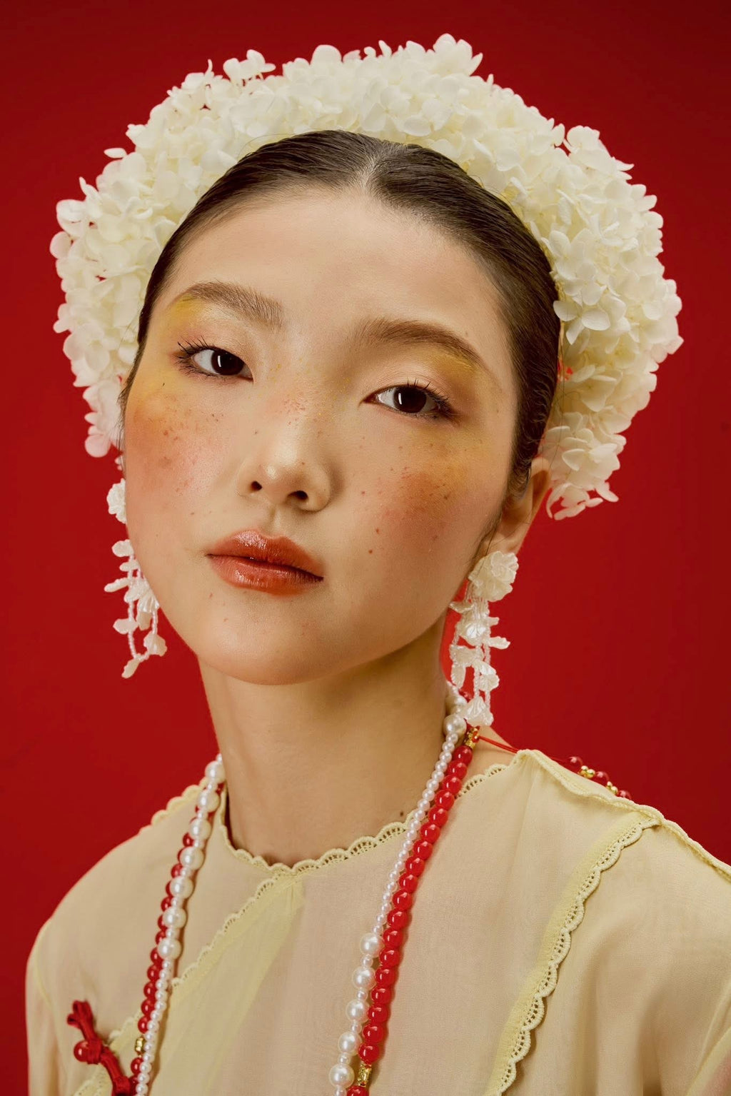 Thuy Tien Ao Dai Set - Triple-layered Chiffon with Scalloped Split Edge - front view by SY Design