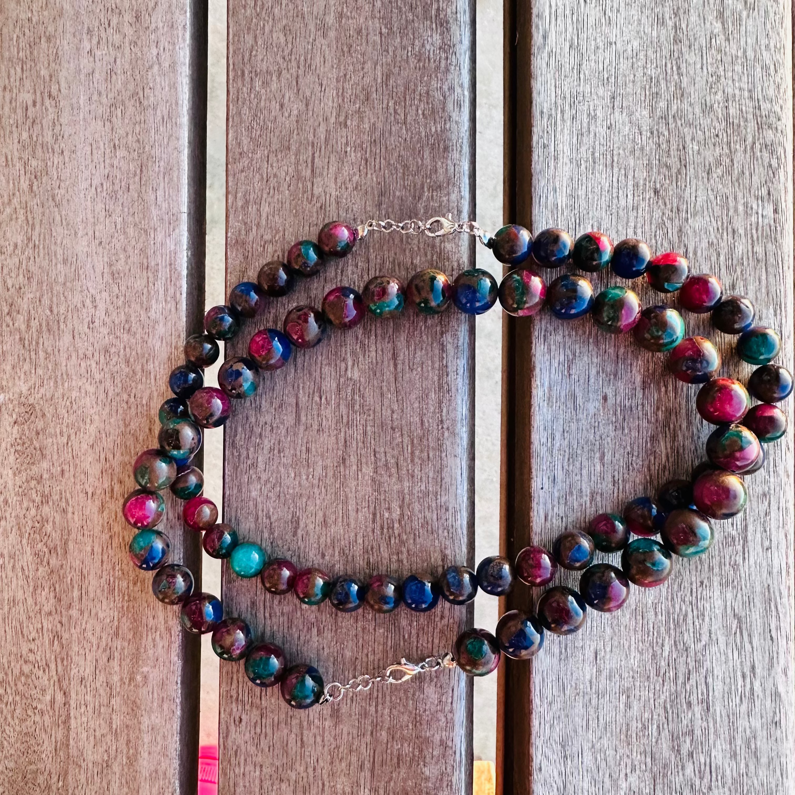 Marble Whisper Necklace - Marble Necklace - blue /brown tone - flat lay display in multi-colored by Lo Boutique - Jewelry