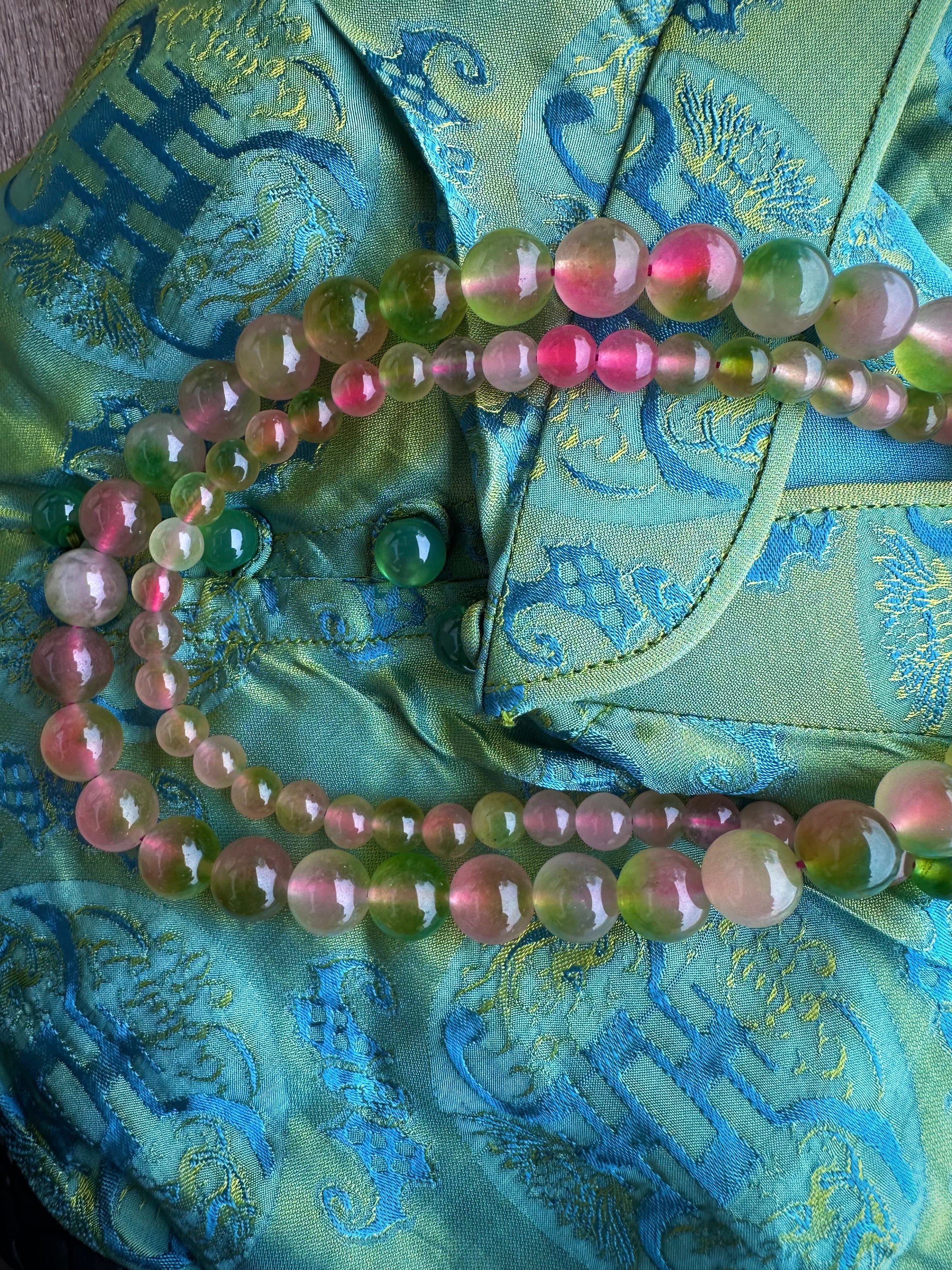 "Verdant Echo" Marble Necklace in Dewy Pink - front view | Vietnamese Luxury Fashion