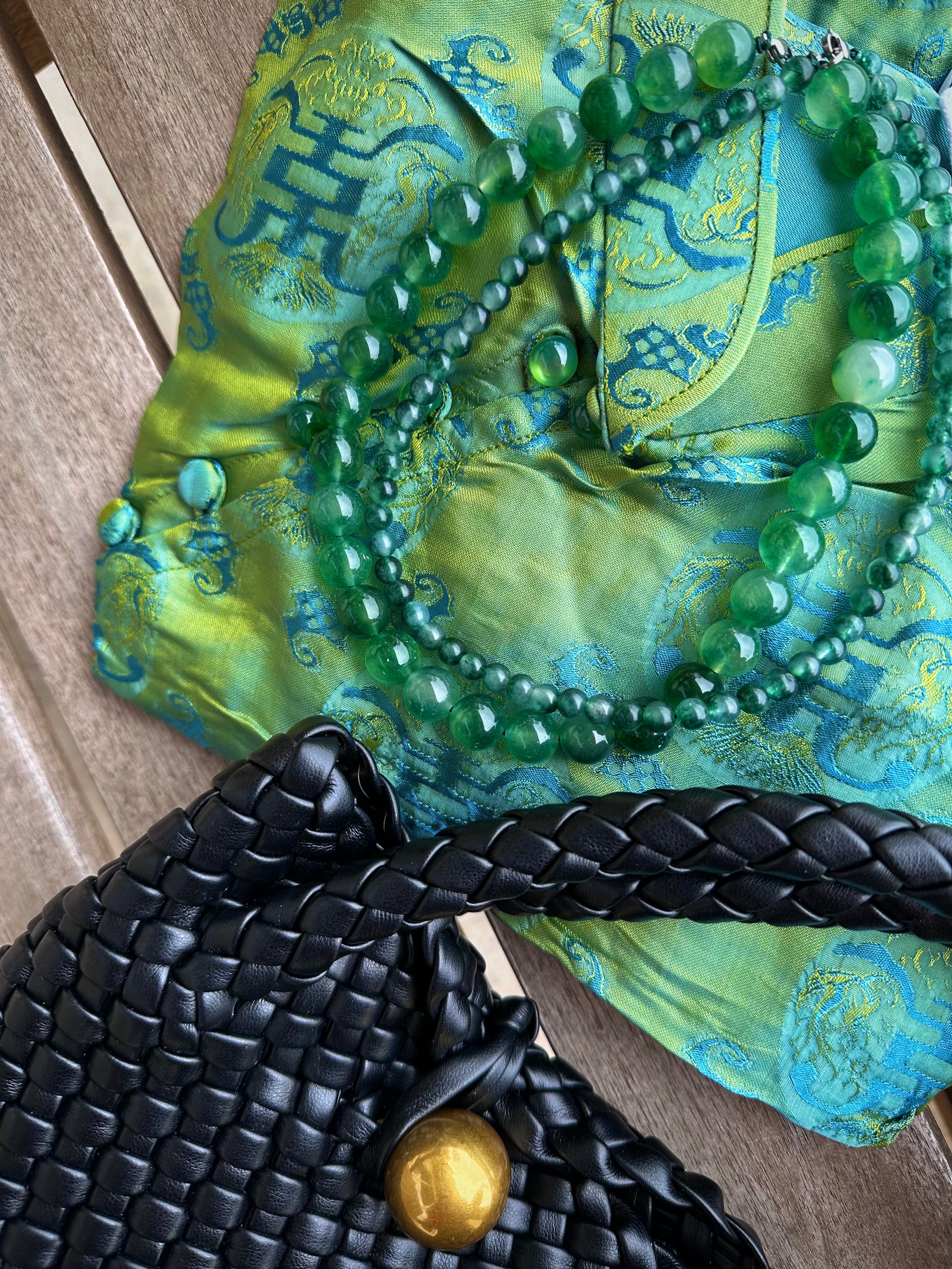 "Verdant Echo" Marble Necklace in Fresh Jade - back view | Vietnamese Luxury Fashion