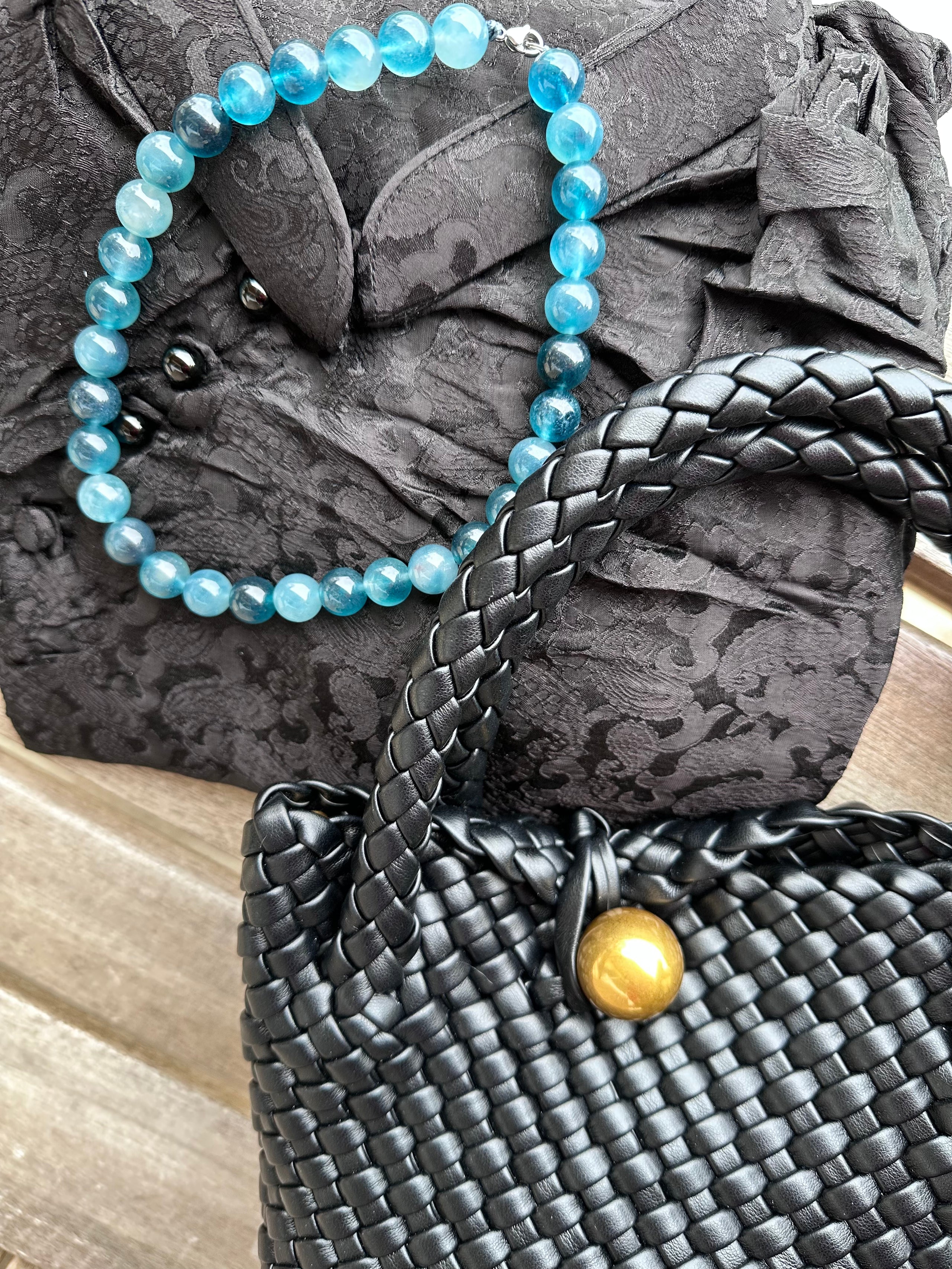 "Verdant Echo" Marble Necklace in Ocean Teal (Large) - front view | Vietnamese Luxury Fashion