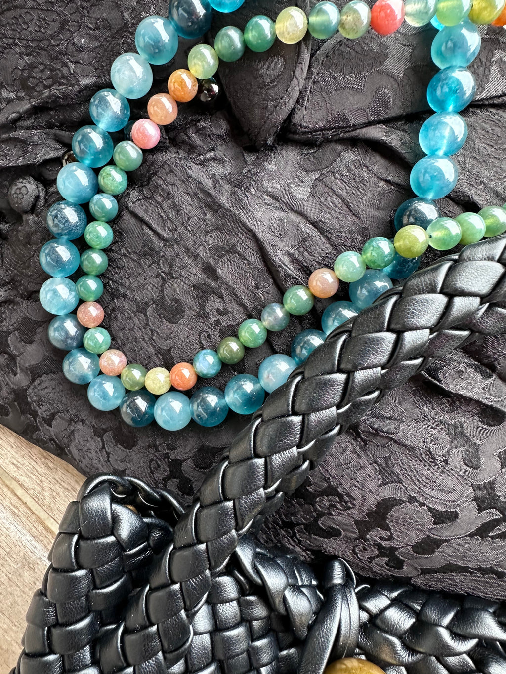 "Verdant Echo" Marble Necklace in Ocean Teal (Large) - detail view | Vietnamese Luxury Fashion
