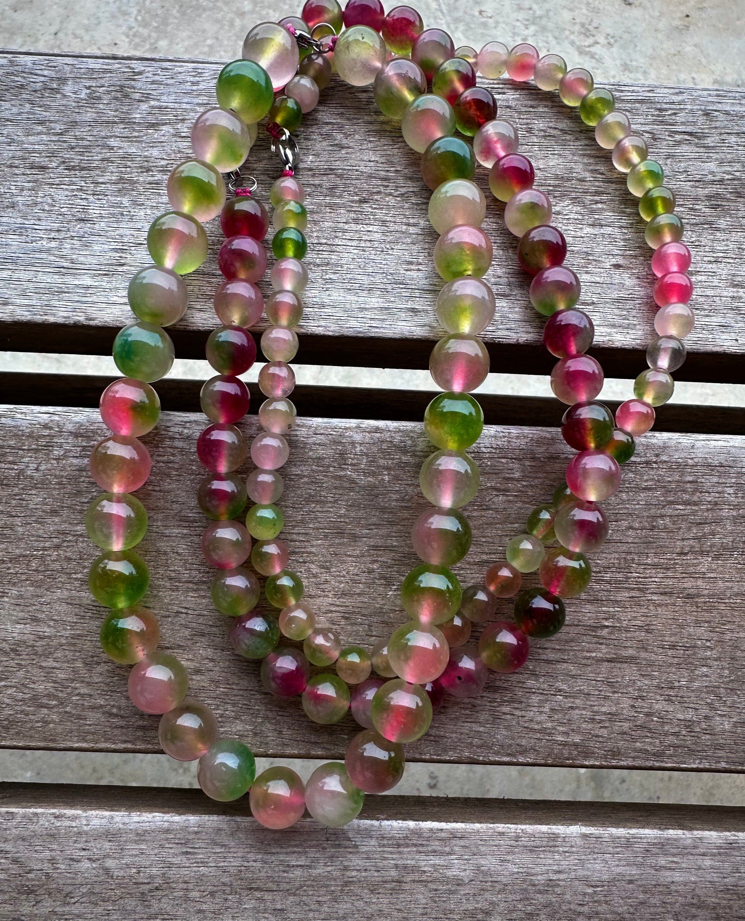 "Verdant Echo" Marble Necklace in Raspberry Red - back view | Vietnamese Luxury Fashion