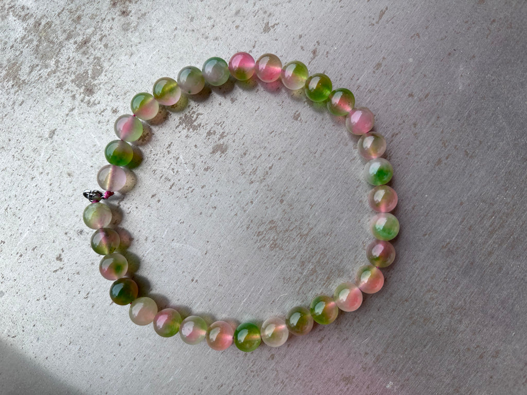 "Verdant Echo" Marble Necklace in Dewy Pink - back view | Vietnamese Luxury Fashion