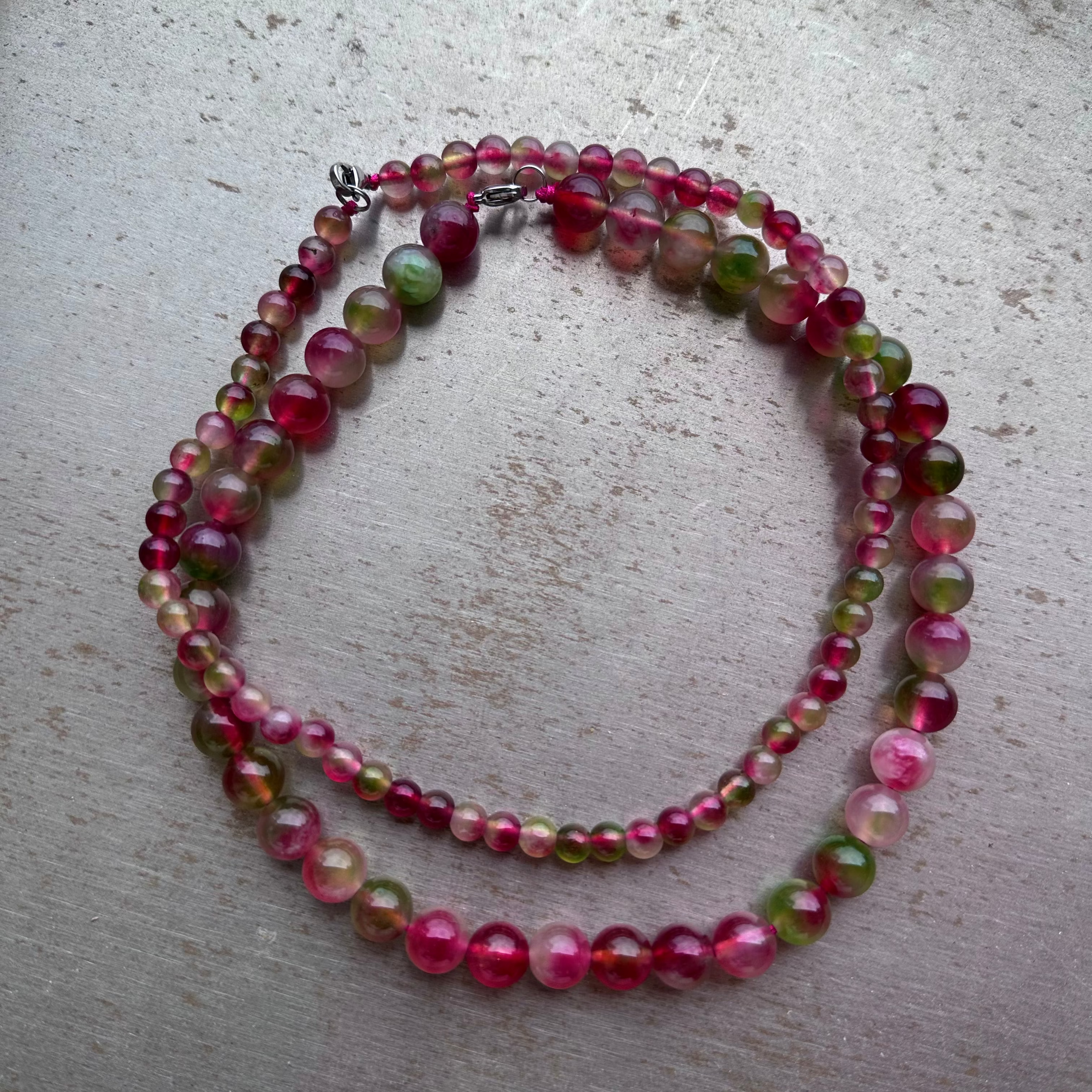 "Verdant Echo" Marble Necklace in Raspberry Red - front view | Vietnamese Luxury Fashion