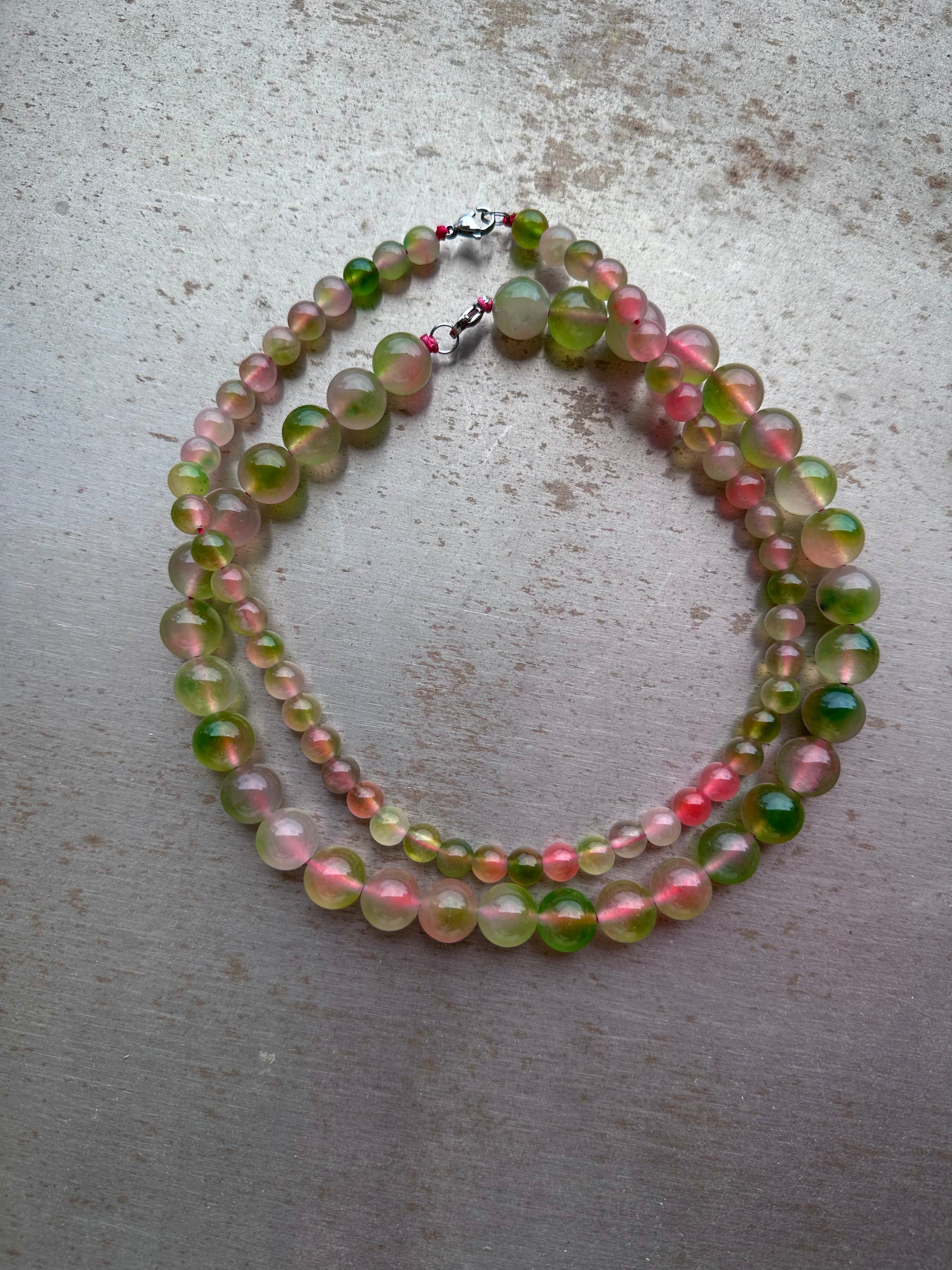 "Verdant Echo" Marble Necklace in Dewy Pink - detail view | Vietnamese Luxury Fashion