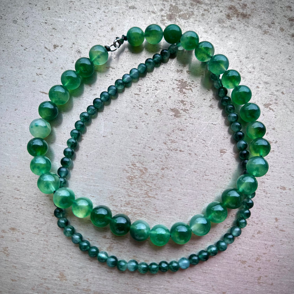 "Verdant Echo" Marble Necklace in Fresh Jade - front view | Vietnamese Luxury Fashion