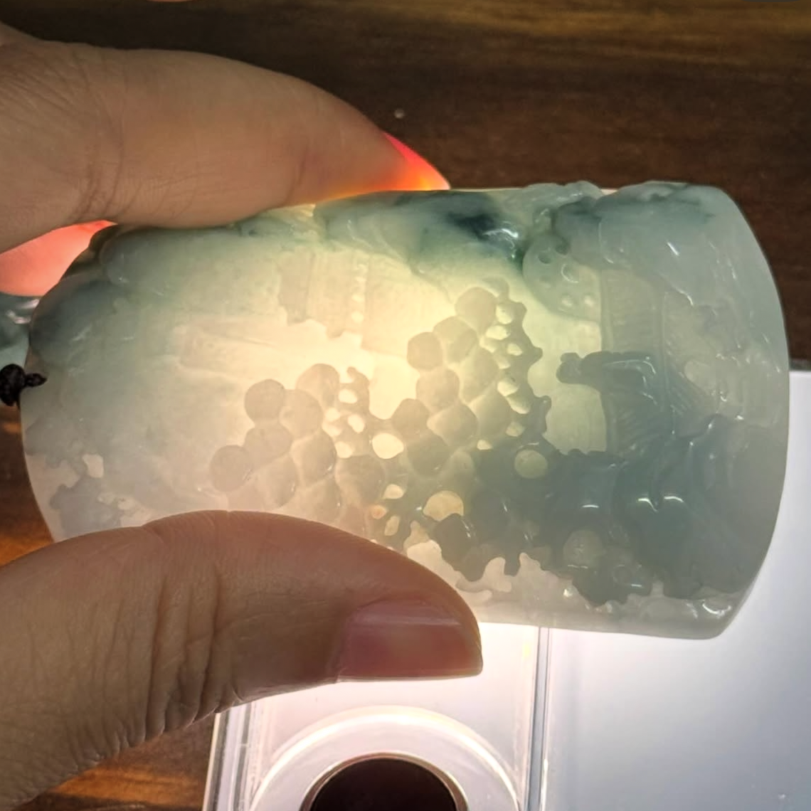 “Shan Shui” – Hand-Carved Myanmar Jadeite Landscape Pendant/Charm