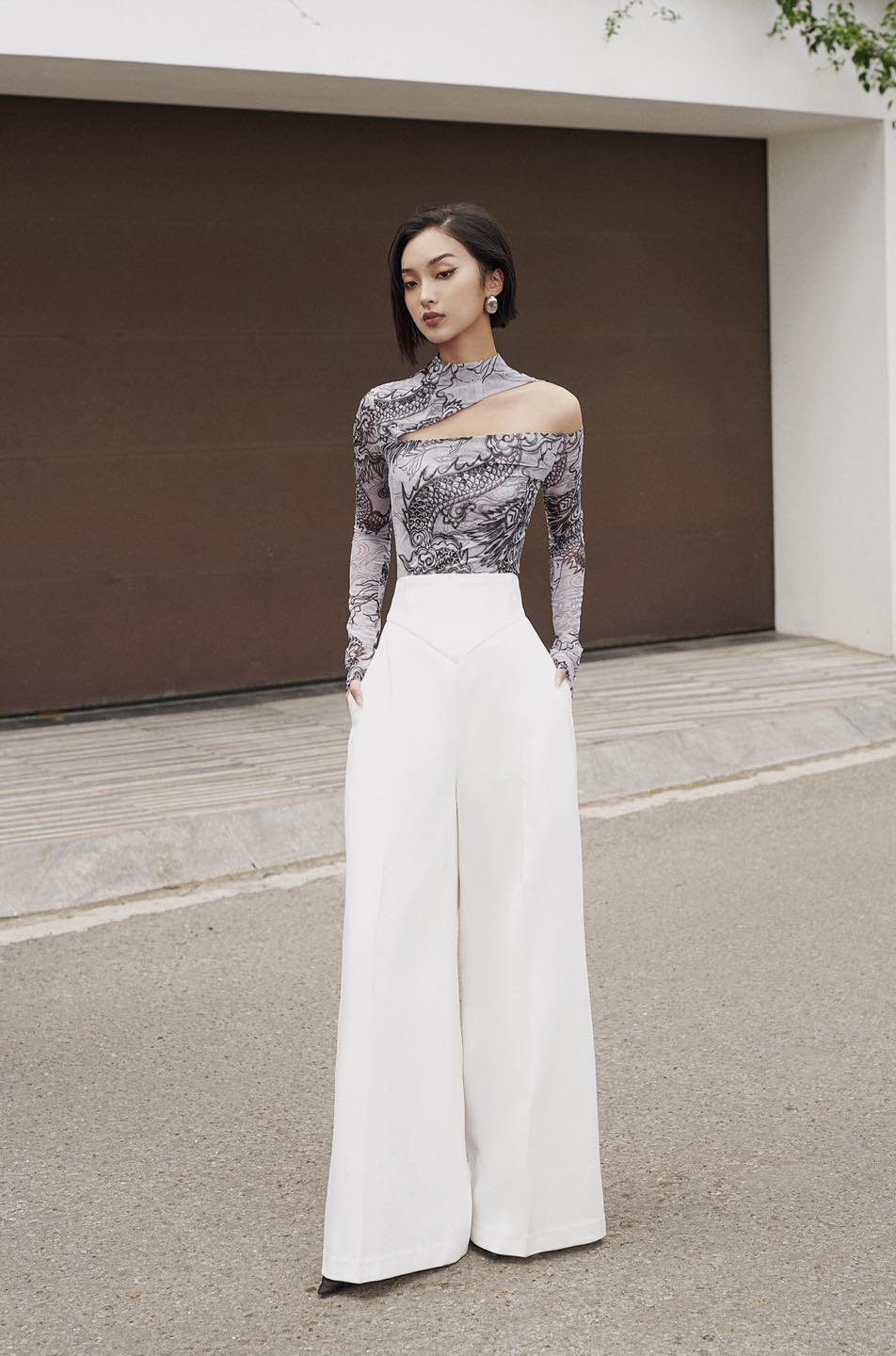 "Jia Chen Cut-out Tulle Top in Black by Keira Tong, modern traditional design"