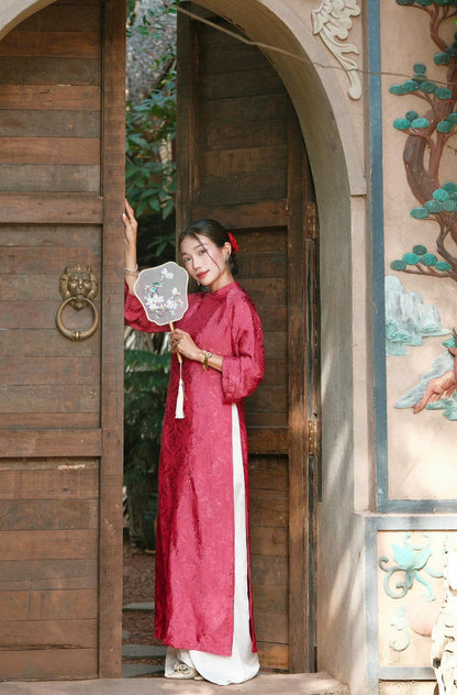"Loc Tho" Ao Dai set - Wormsilk in Dark Pink