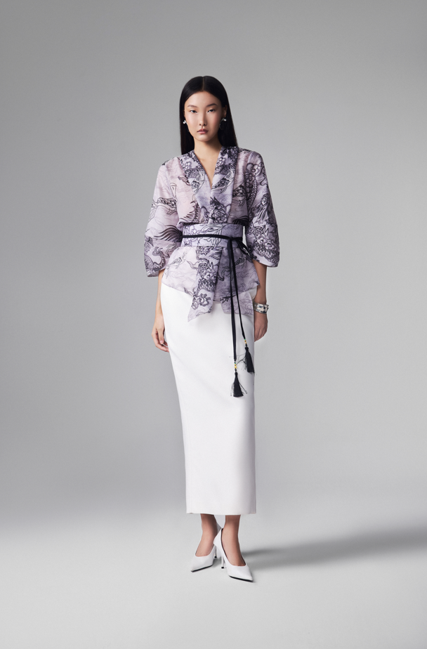 "Vĩ Kimono Top - Black Silk Organza by Keira Tong, traditional modern design"