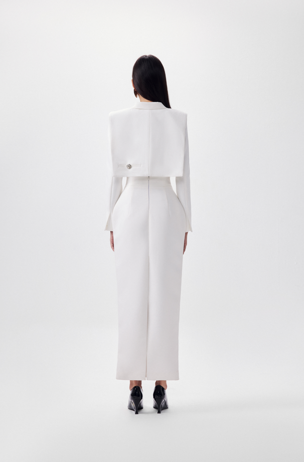 "Corset Pencil Skirt in White by Keira Tong, modern design, sleek fit, elegant fashion."