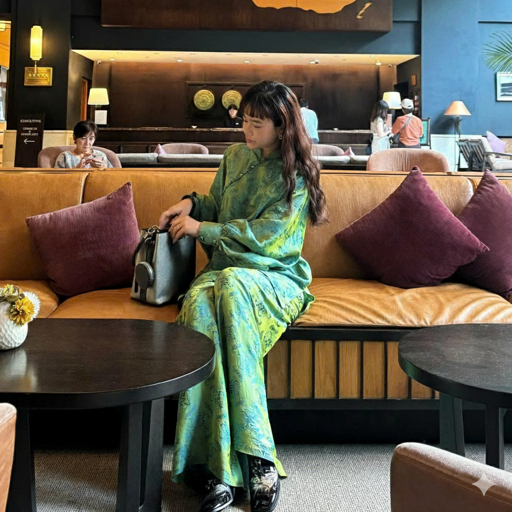 KY Ao-Ngan (Shorter version of Ao-dai) with Balloon Sleeve - Wormsilk - styled presentation by Huyen Collection