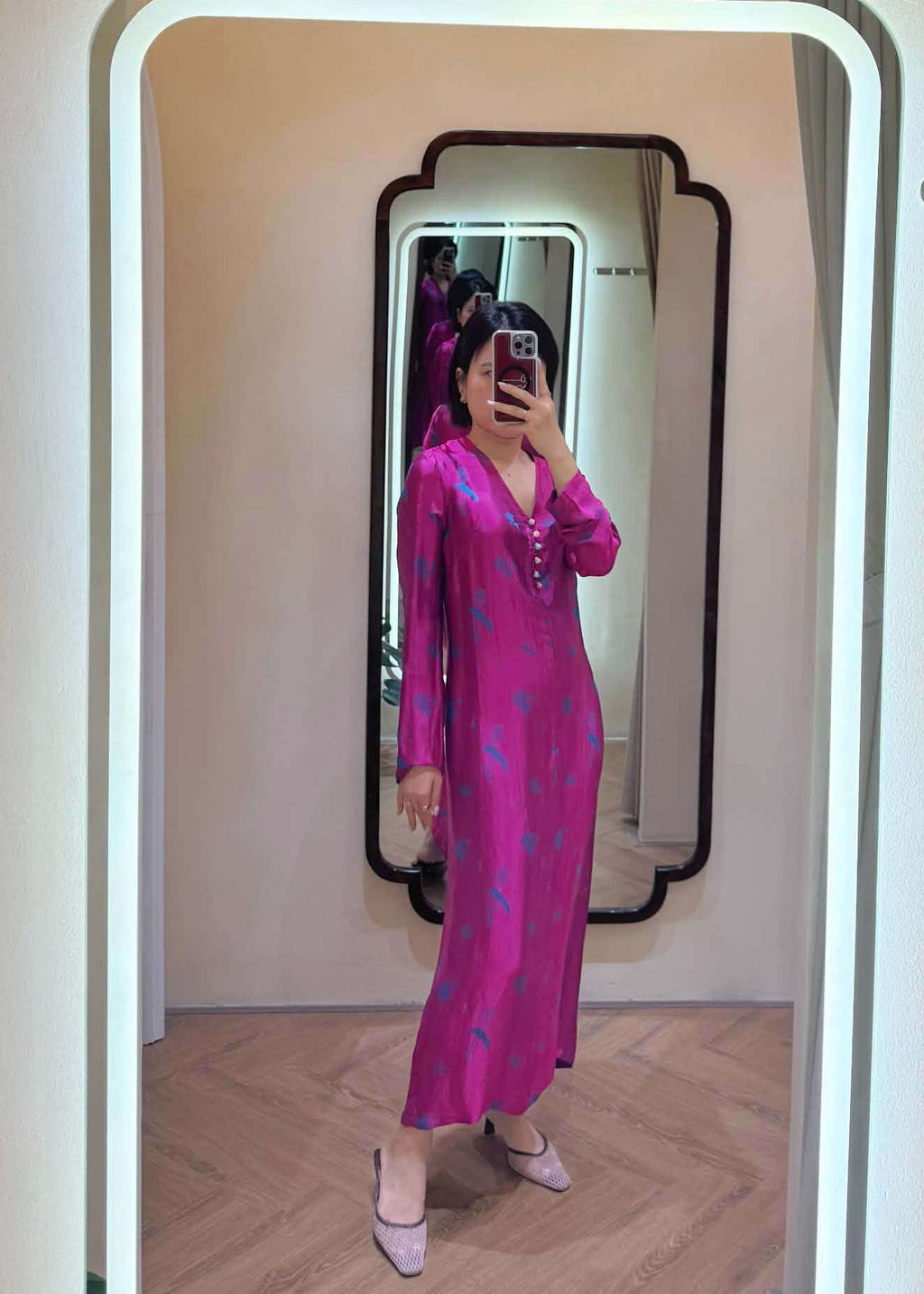 “Tu Nghi” Dress – Reversed Wormsilk Satin in Fuchsia